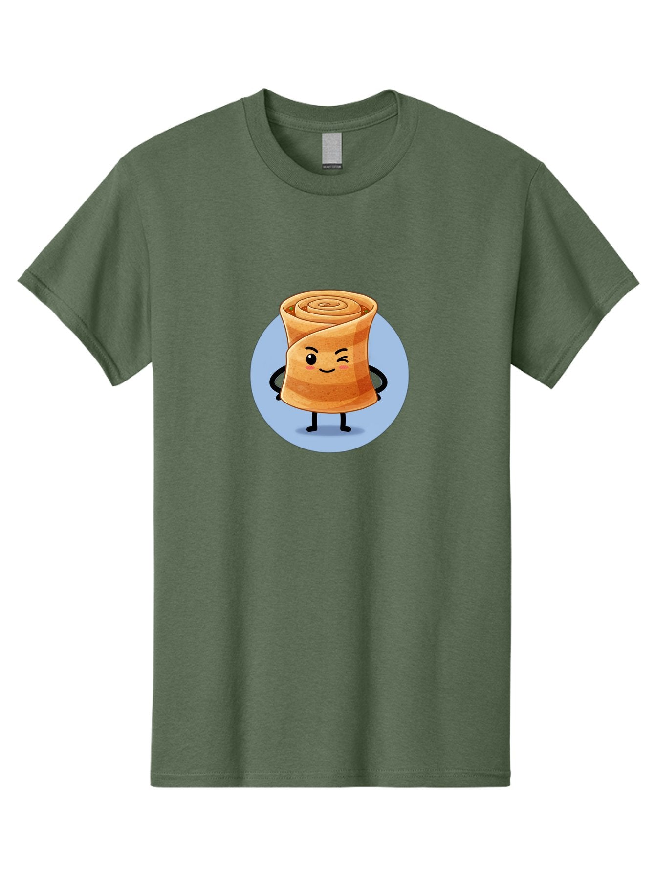 Popiah Men'S Graphic Tee, 100% Cotton, Comfortable Casual Summer Wear, Machine Washable, Cartoon Cinnamon Roll, Smiling Face, Winking, Cute Pastry, Baked Goods, Sweet Treats, Delicious Dessert, Kawaii Character, Adorable Illustration Bab213 7