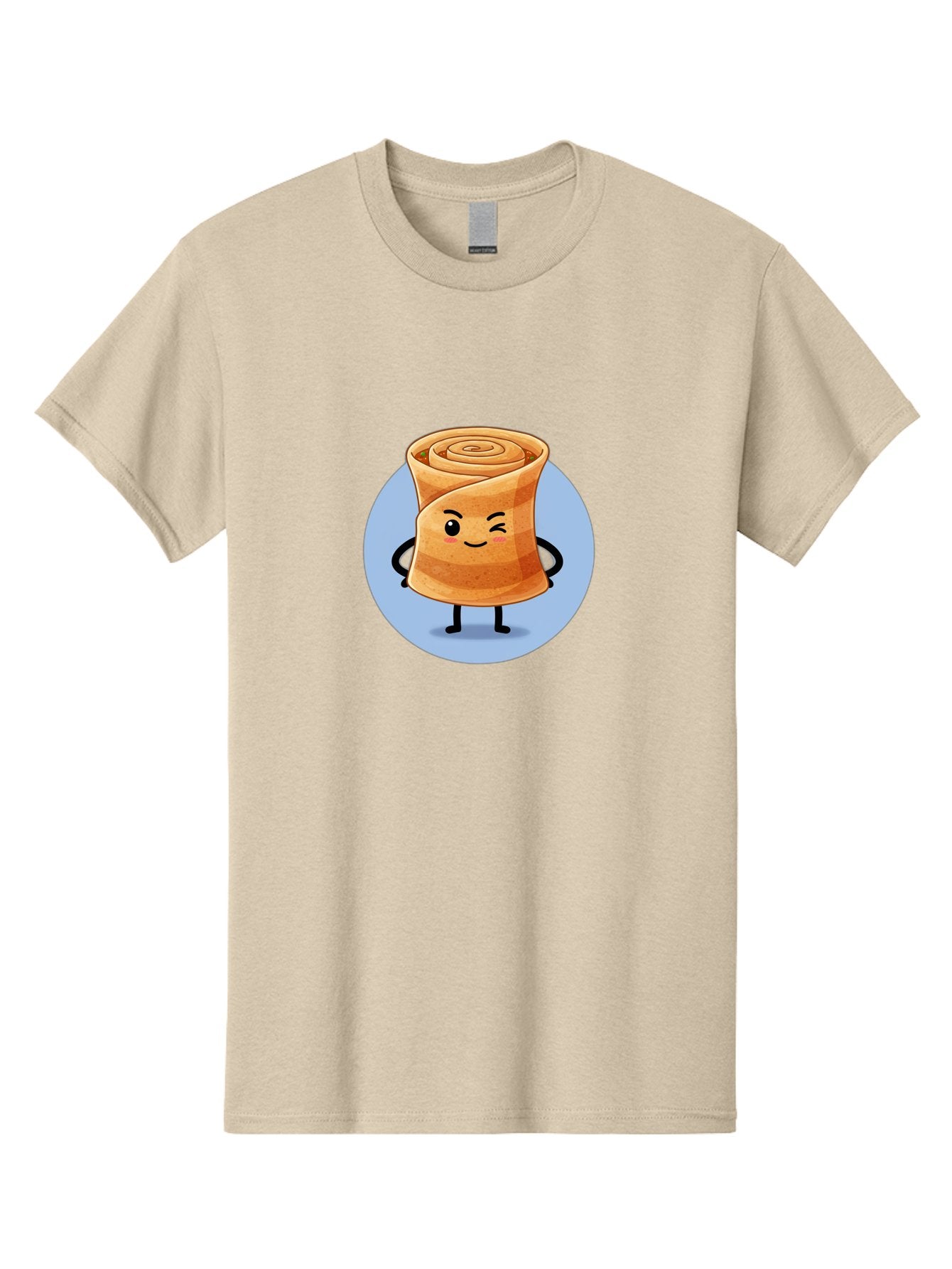 Popiah Men'S Graphic Tee, 100% Cotton, Comfortable Casual Summer Wear, Machine Washable, Cartoon Cinnamon Roll, Smiling Face, Winking, Cute Pastry, Baked Goods, Sweet Treats, Delicious Dessert, Kawaii Character, Adorable Illustration Bab213