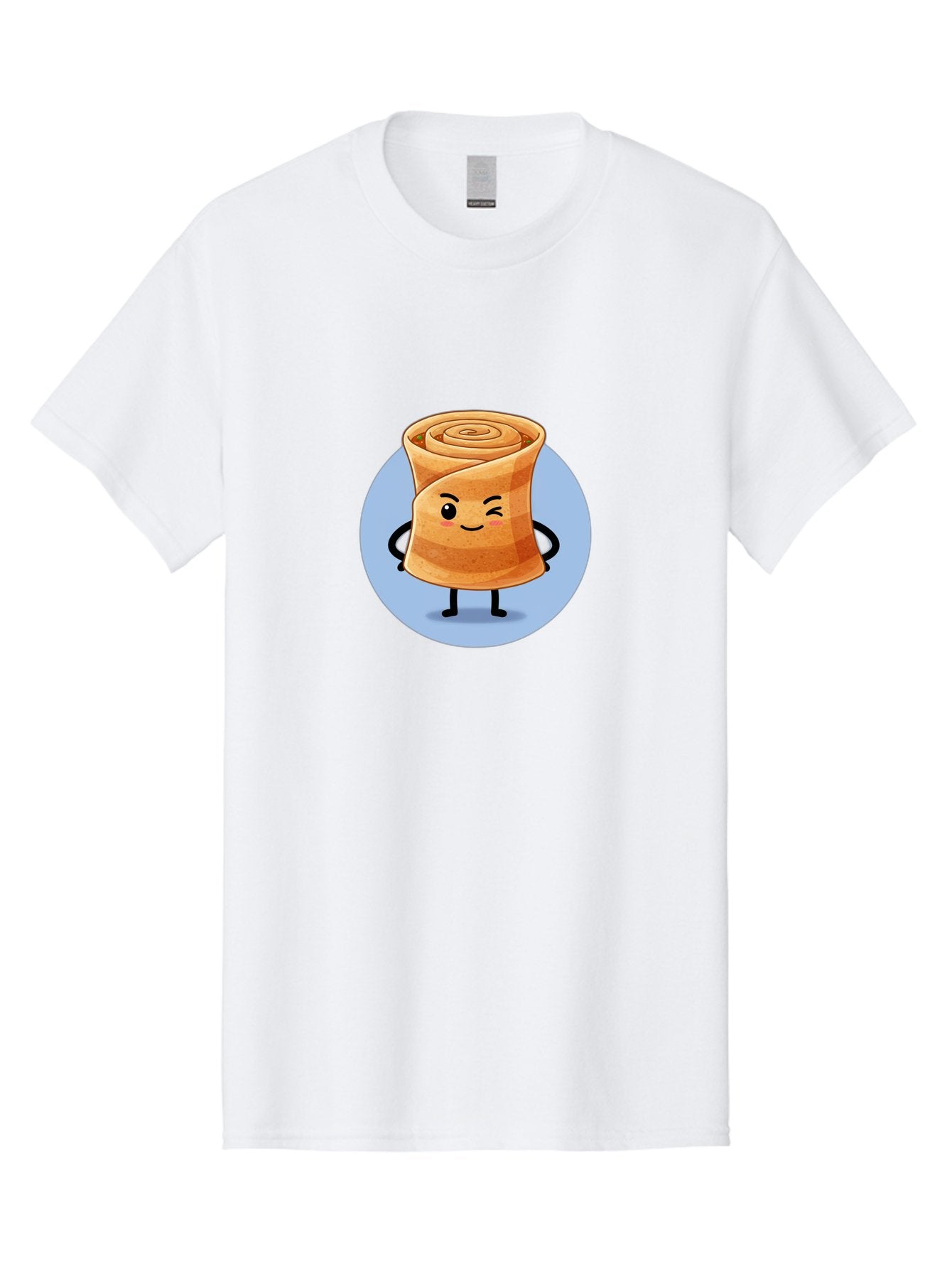 Popiah Men'S Graphic Tee, 100% Cotton, Comfortable Casual Summer Wear, Machine Washable, Cartoon Cinnamon Roll, Smiling Face, Winking, Cute Pastry, Baked Goods, Sweet Treats, Delicious Dessert, Kawaii Character, Adorable Illustration Bab213 14