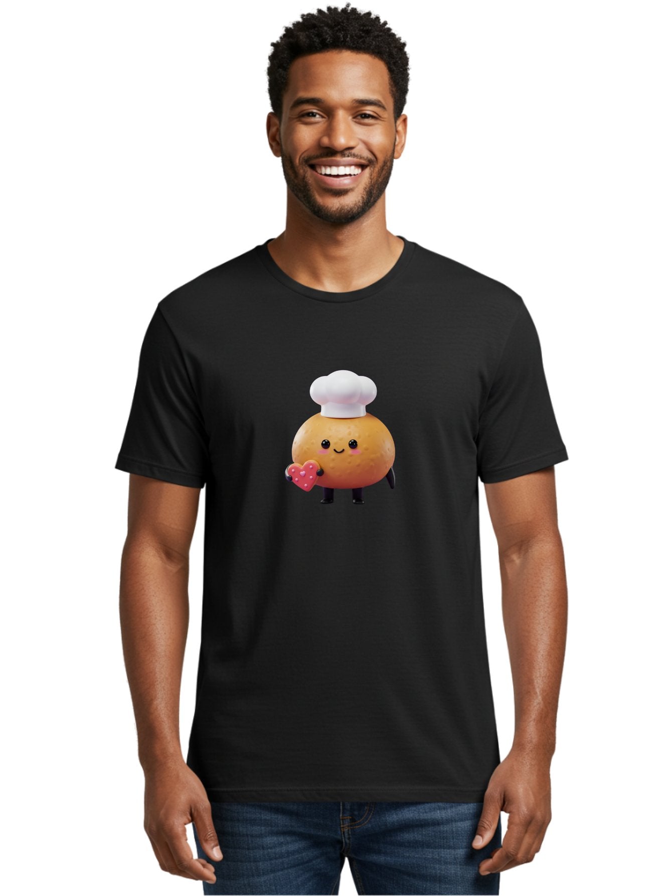 Potato-Chef-1 Men'S Graphic Tee, 100% Cotton, Comfortable Casual Summer Wear, Machine Washable, Cartoon Potato, Chef Hat, Heart-Shaped Cookie, Cute Character, Baking Theme, Kawaii Style, Sweet Treats, Adorable Design, Cookie Love, Bab214 17
