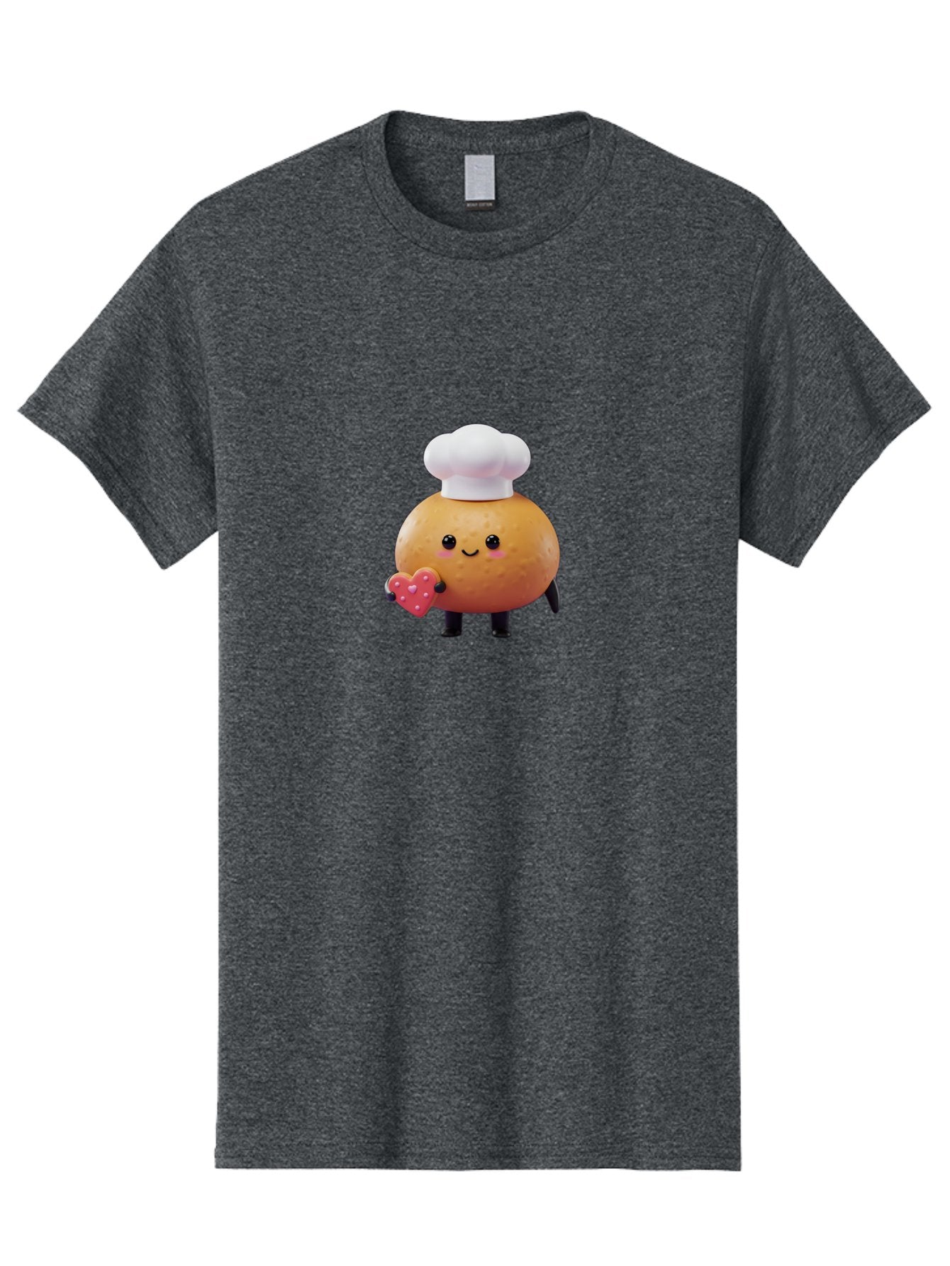 Potato-Chef-1 Men'S Graphic Tee, 100% Cotton, Comfortable Casual Summer Wear, Machine Washable, Cartoon Potato, Chef Hat, Heart-Shaped Cookie, Cute Character, Baking Theme, Kawaii Style, Sweet Treats, Adorable Design, Cookie Love, Bab214