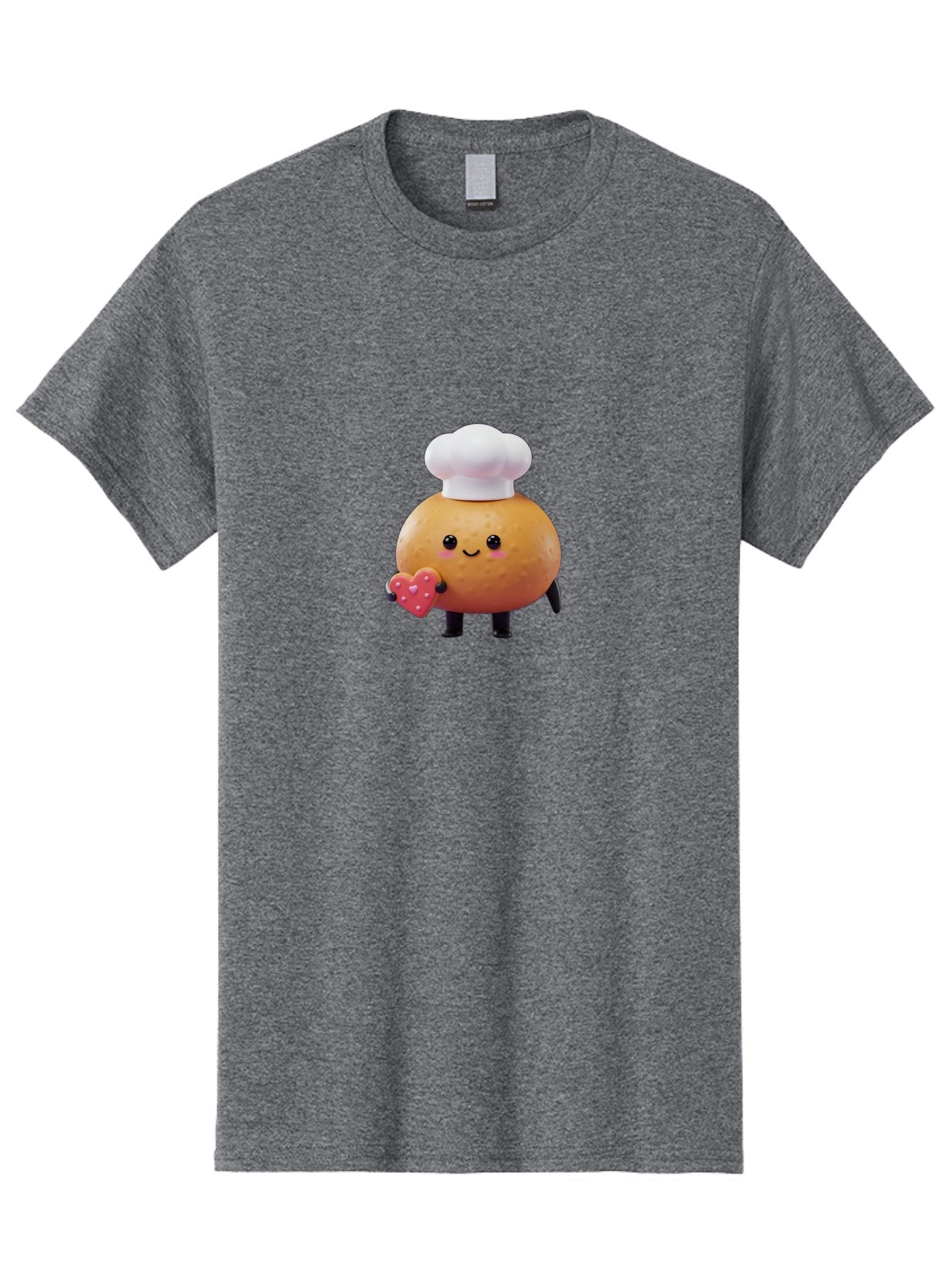 Potato-Chef-1 Men'S Graphic Tee, 100% Cotton, Comfortable Casual Summer Wear, Machine Washable, Cartoon Potato, Chef Hat, Heart-Shaped Cookie, Cute Character, Baking Theme, Kawaii Style, Sweet Treats, Adorable Design, Cookie Love, Bab214