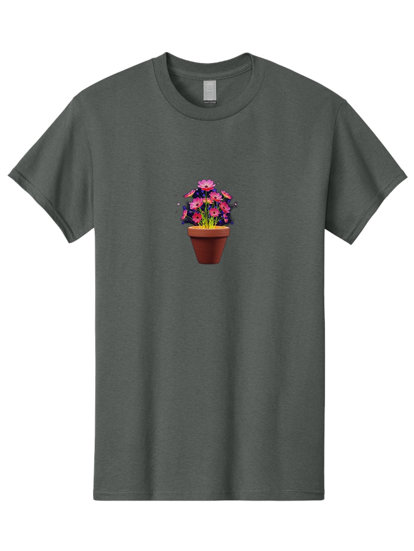 Potted-Flowers Men'S Graphic Tee, 100% Cotton, Comfortable Casual Summer Wear, Machine Washable, Pink Flowers, Terracotta Pot, Blooming Flowers, Floral Arrangement, Whimsical Illustration, Vibrant Flowers, Decorative Pot, Flower Pot Bab217 10