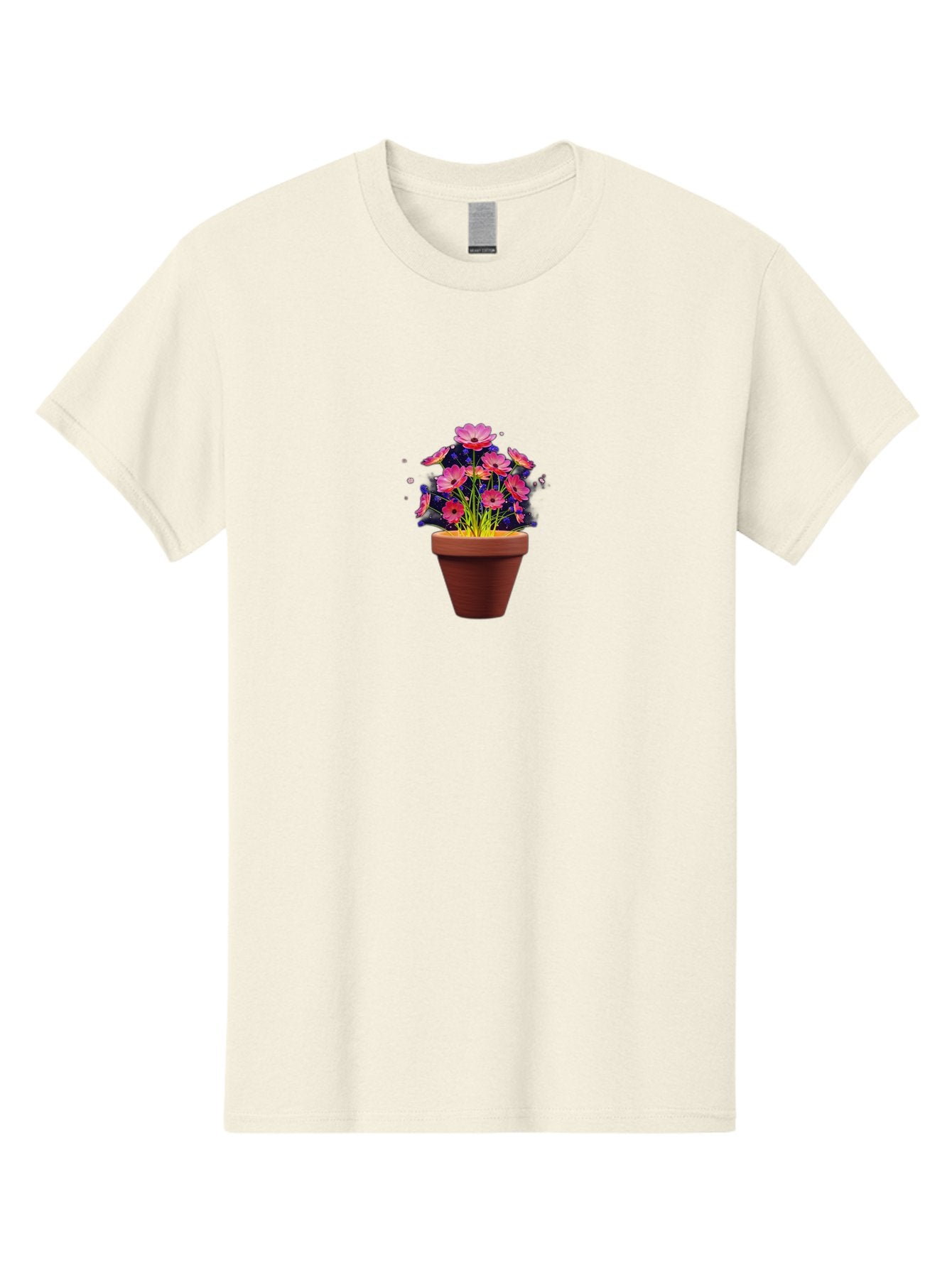 Potted-Flowers Men'S Graphic Tee, 100% Cotton, Comfortable Casual Summer Wear, Machine Washable, Pink Flowers, Terracotta Pot, Blooming Flowers, Floral Arrangement, Whimsical Illustration, Vibrant Flowers, Decorative Pot, Flower Pot Bab217 3