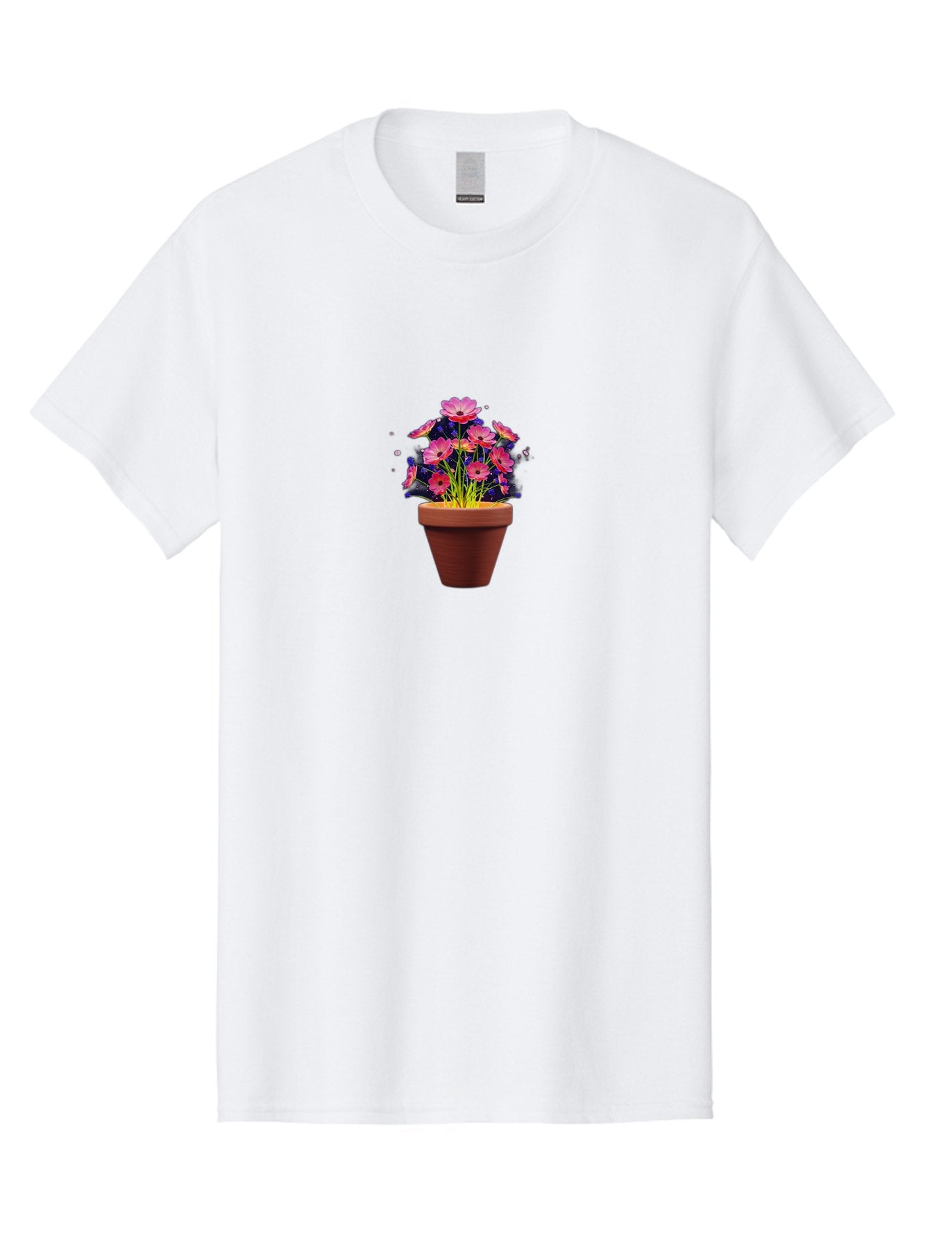 Potted-Flowers Men'S Graphic Tee, 100% Cotton, Comfortable Casual Summer Wear, Machine Washable, Pink Flowers, Terracotta Pot, Blooming Flowers, Floral Arrangement, Whimsical Illustration, Vibrant Flowers, Decorative Pot, Flower Pot Bab217
