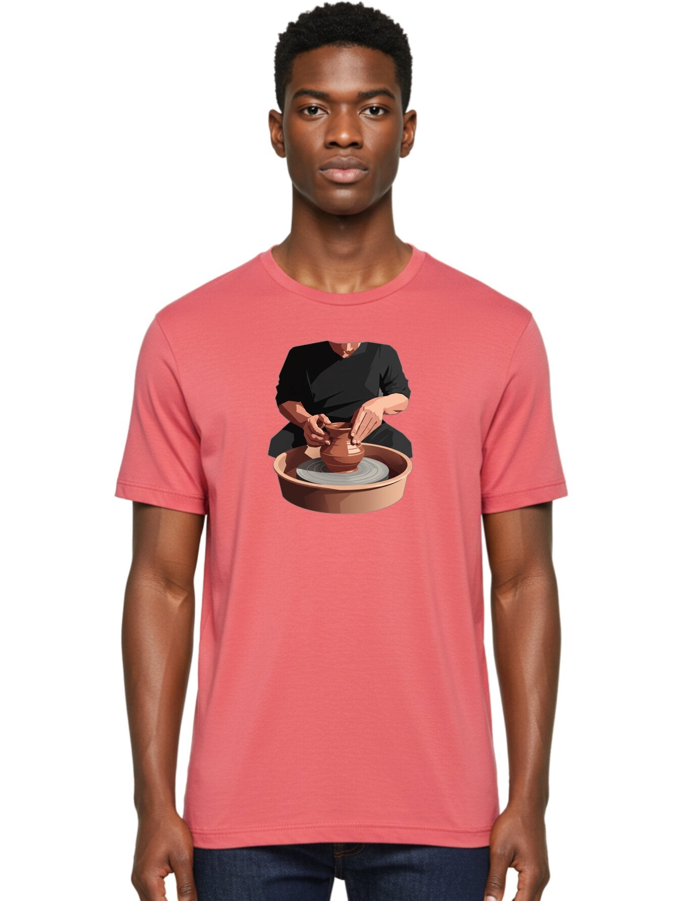 Potter-At-Work-1 Men'S Graphic Tee, 100% Cotton, Comfortable Casual Summer Wear, Machine Washable, Potter Shaping Clay Pot, Pottery Wheel In Action, Pottery Making Process, Hands-On Craftsmanship, Clay Vessel Creation, Artistic Expression, Bab219 16