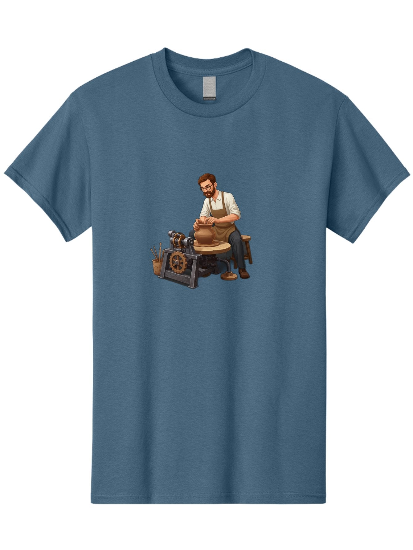 Potter-At-Work-10 Men'S Graphic Tee, 100% Cotton, Comfortable Casual Summer Wear, Machine Washable, Potter Creating Ceramics, Pottery Wheel In Action, Clay Vessel Being Shaped, Artisan At Work, Creative Process, Skilled Craftsmanship, Bab220