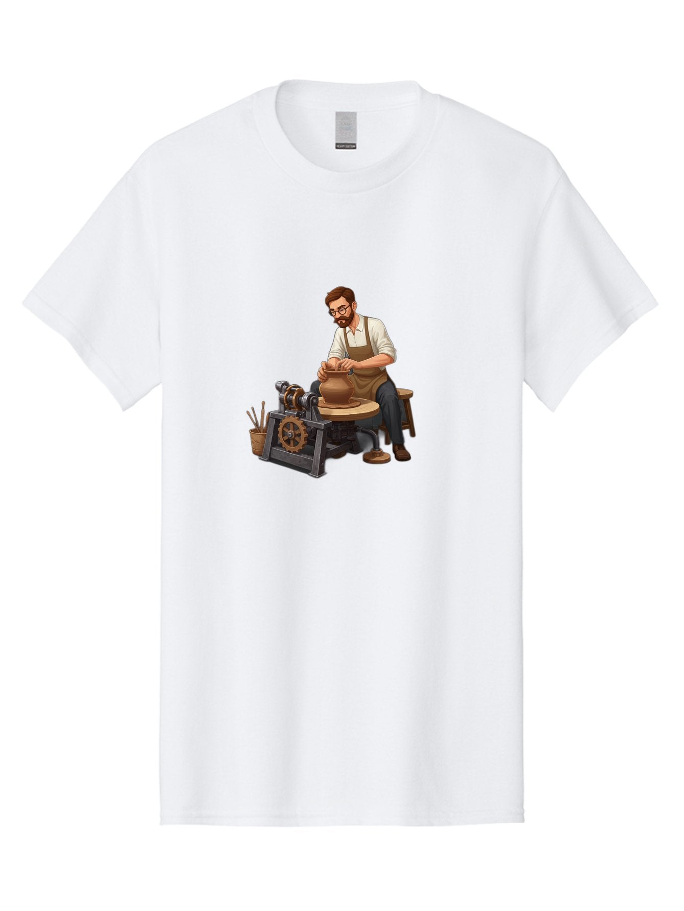Potter-At-Work-10 Men'S Graphic Tee, 100% Cotton, Comfortable Casual Summer Wear, Machine Washable, Potter Creating Ceramics, Pottery Wheel In Action, Clay Vessel Being Shaped, Artisan At Work, Creative Process, Skilled Craftsmanship, Bab220