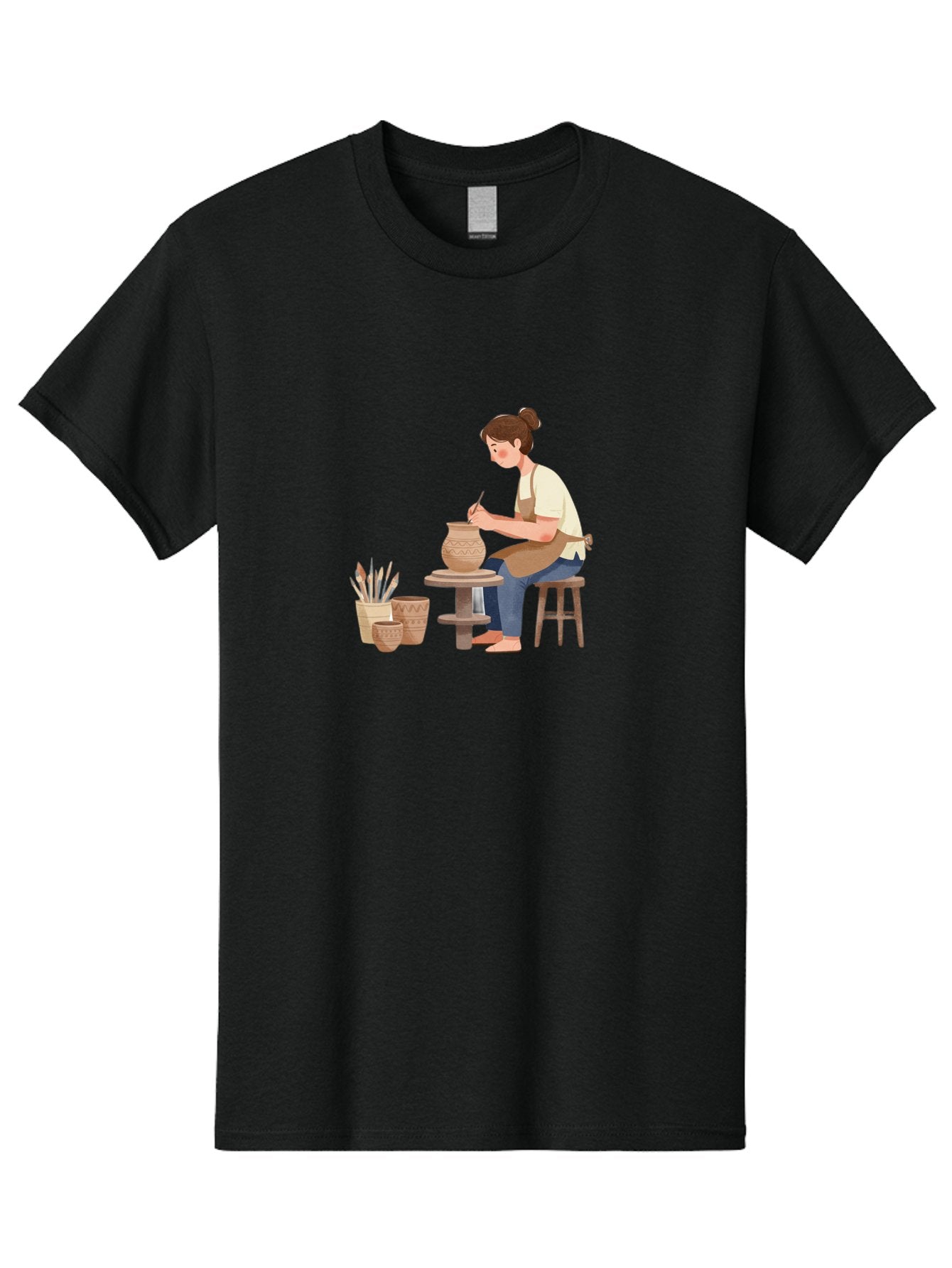 Potter-At-Work-2 Men'S Graphic Tee, 100% Cotton, Comfortable Casual Summer Wear, Machine Washable, Pottery Wheel, Clay Vase, Artistic Creation, Hand-Painted Ceramics, Artisan At Work, Creative Process, Pottery Tools, Decorative Pottery, Bab221
