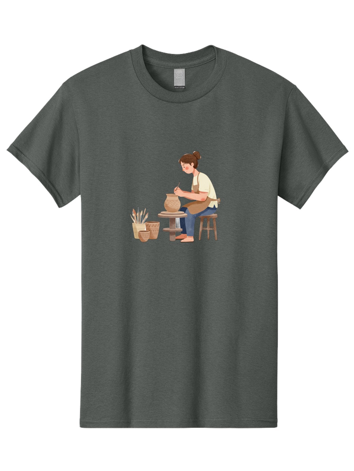 Potter-At-Work-2 Men'S Graphic Tee, 100% Cotton, Comfortable Casual Summer Wear, Machine Washable, Pottery Wheel, Clay Vase, Artistic Creation, Hand-Painted Ceramics, Artisan At Work, Creative Process, Pottery Tools, Decorative Pottery, Bab221