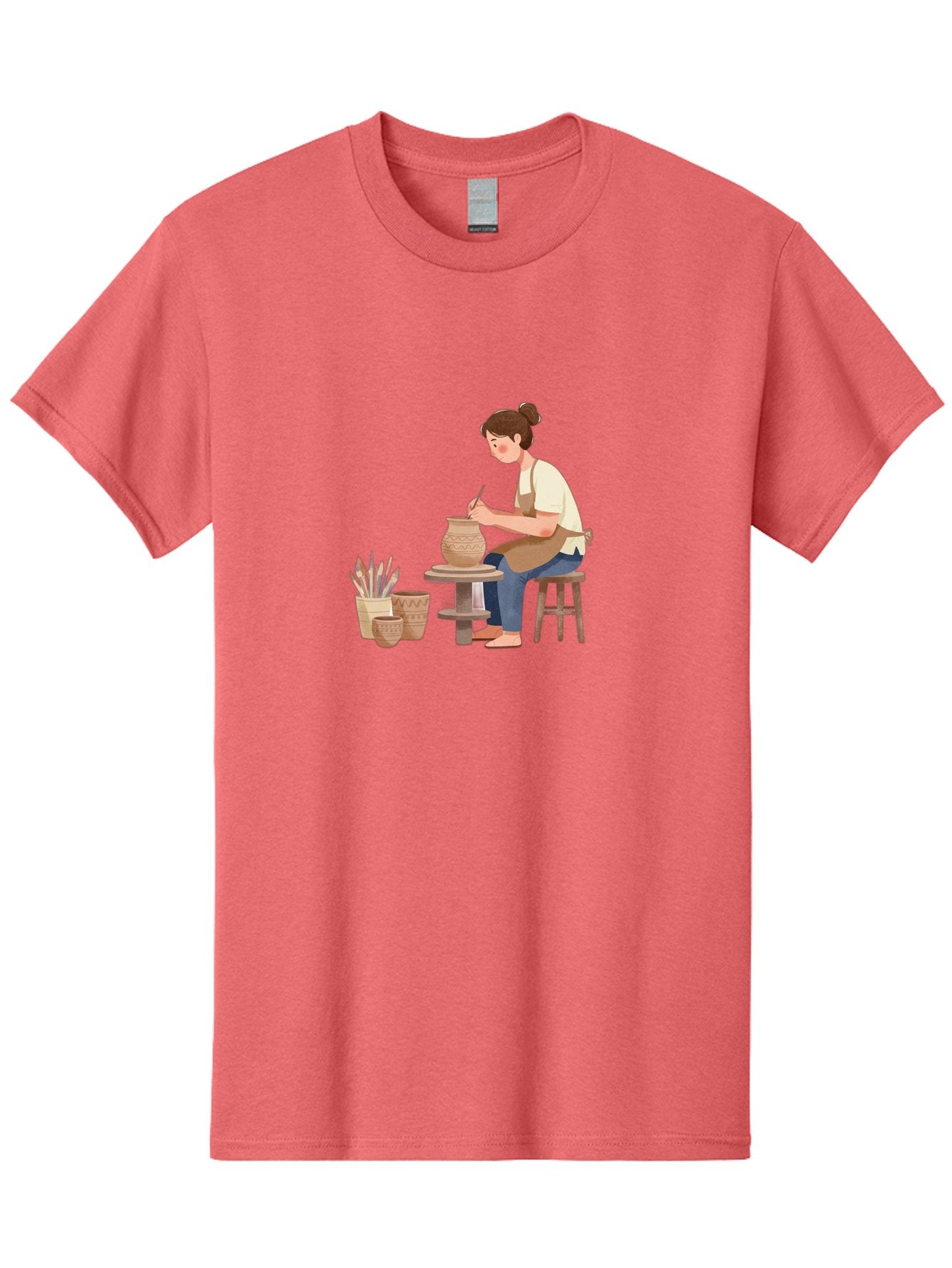 Potter-At-Work-2 Men'S Graphic Tee, 100% Cotton, Comfortable Casual Summer Wear, Machine Washable, Pottery Wheel, Clay Vase, Artistic Creation, Hand-Painted Ceramics, Artisan At Work, Creative Process, Pottery Tools, Decorative Pottery, Bab221 5