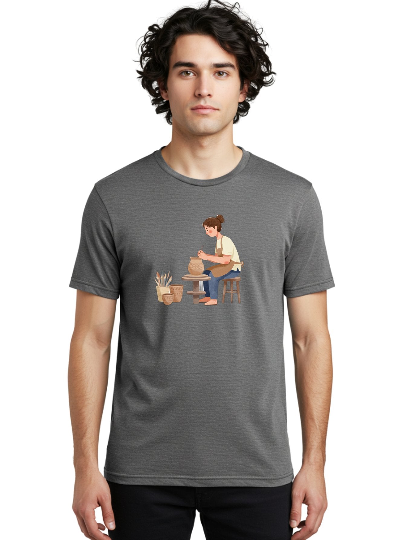Potter-At-Work-2 Men'S Graphic Tee, 100% Cotton, Comfortable Casual Summer Wear, Machine Washable, Pottery Wheel, Clay Vase, Artistic Creation, Hand-Painted Ceramics, Artisan At Work, Creative Process, Pottery Tools, Decorative Pottery, Bab221 29