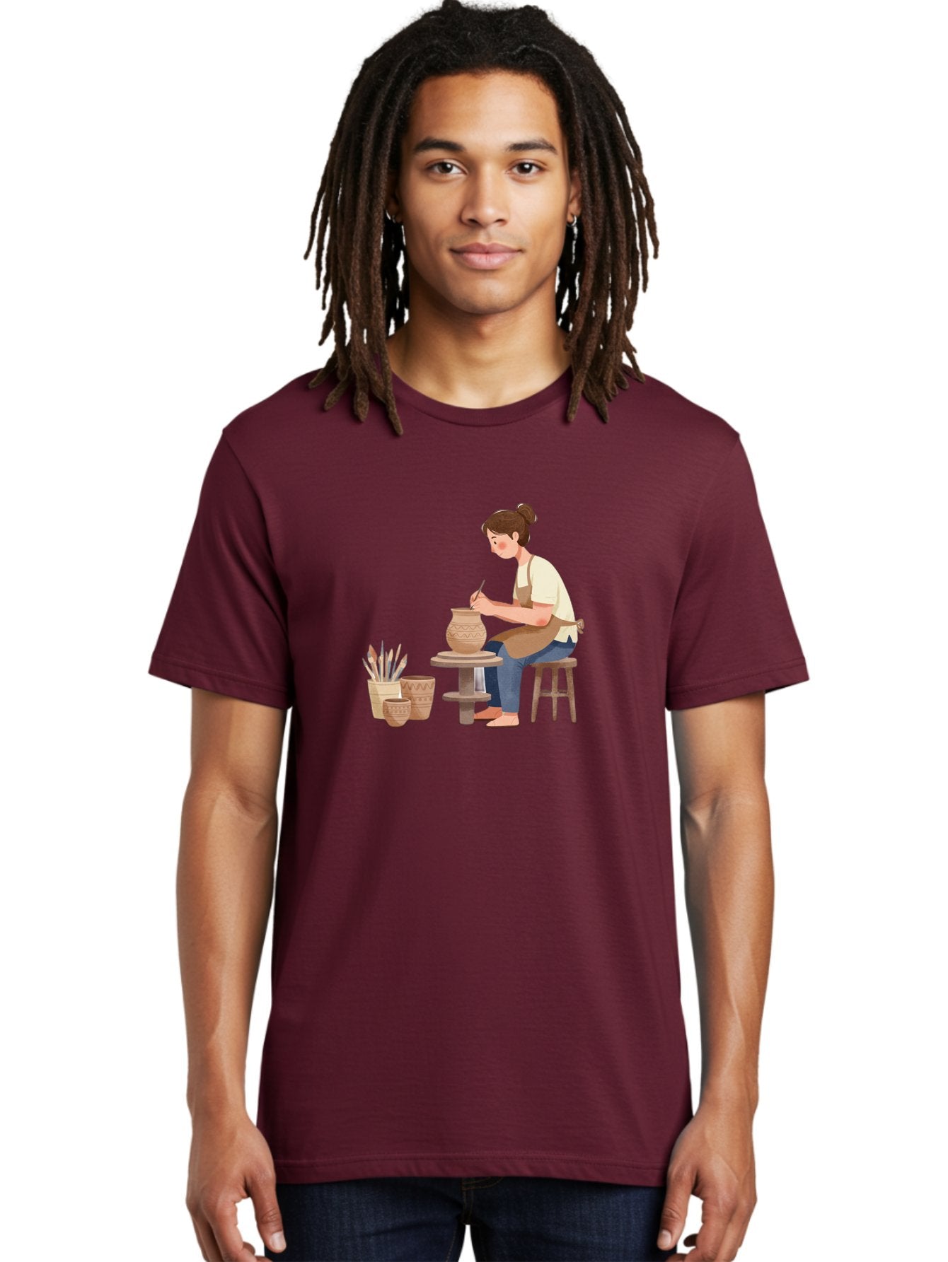 Potter-At-Work-2 Men'S Graphic Tee, 100% Cotton, Comfortable Casual Summer Wear, Machine Washable, Pottery Wheel, Clay Vase, Artistic Creation, Hand-Painted Ceramics, Artisan At Work, Creative Process, Pottery Tools, Decorative Pottery, Bab221 25