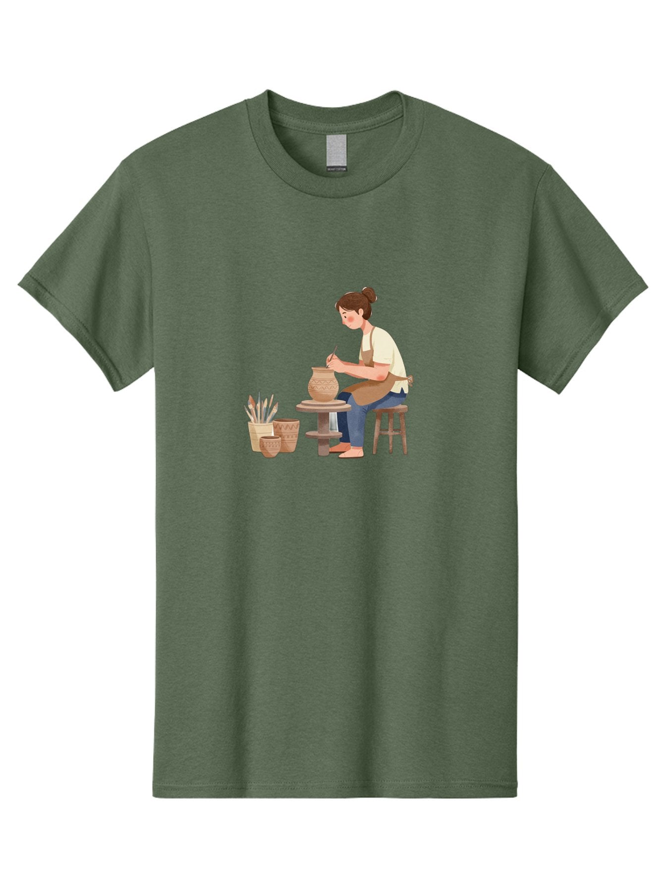 Potter-At-Work-2 Men'S Graphic Tee, 100% Cotton, Comfortable Casual Summer Wear, Machine Washable, Pottery Wheel, Clay Vase, Artistic Creation, Hand-Painted Ceramics, Artisan At Work, Creative Process, Pottery Tools, Decorative Pottery, Bab221 3