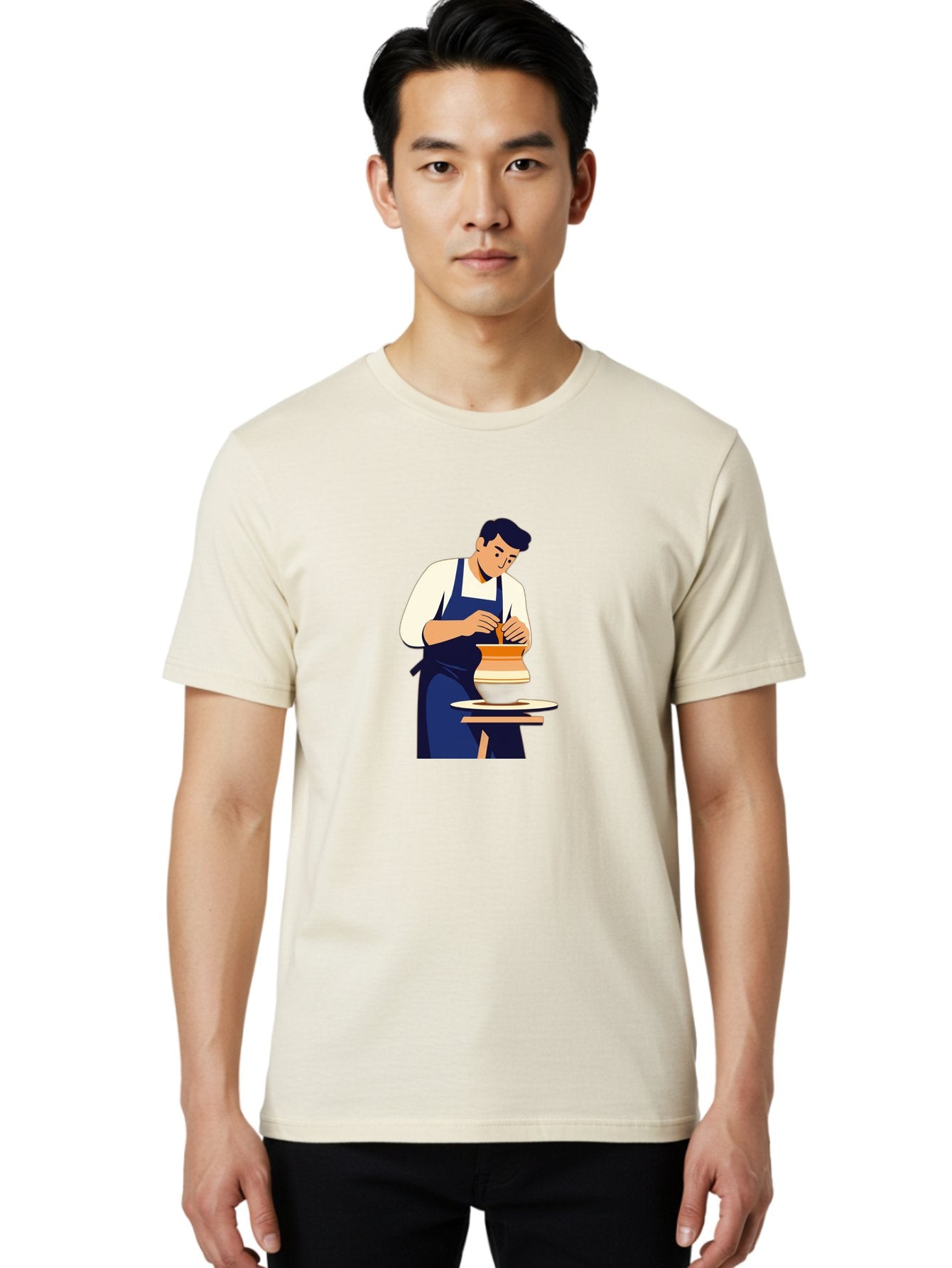 Potter-At-Work-3 Men'S Graphic Tee, 100% Cotton, Comfortable Casual Summer Wear, Machine Washable, Potter Shaping Clay, Pottery Wheel, Ceramic Art, Handmade Crafts, Skilled Artisan, Creative Process, Clay Modeling, Pottery Making Bab222 24