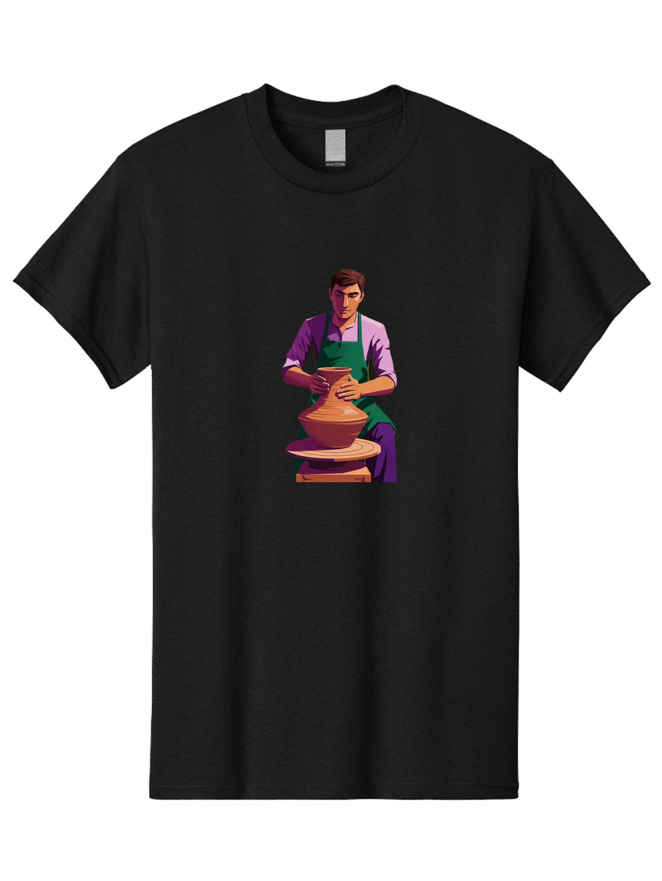Potter-At-Work-5 Men'S Graphic Tee, 100% Cotton, Comfortable Casual Summer Wear, Machine Washable, Potter Shaping Clay, Handmade Pottery, Ceramic Art, Potter'S Wheel, Craftsmanship, Artisan Skills, Creative Process, Clay Modeling, Bab224 5
