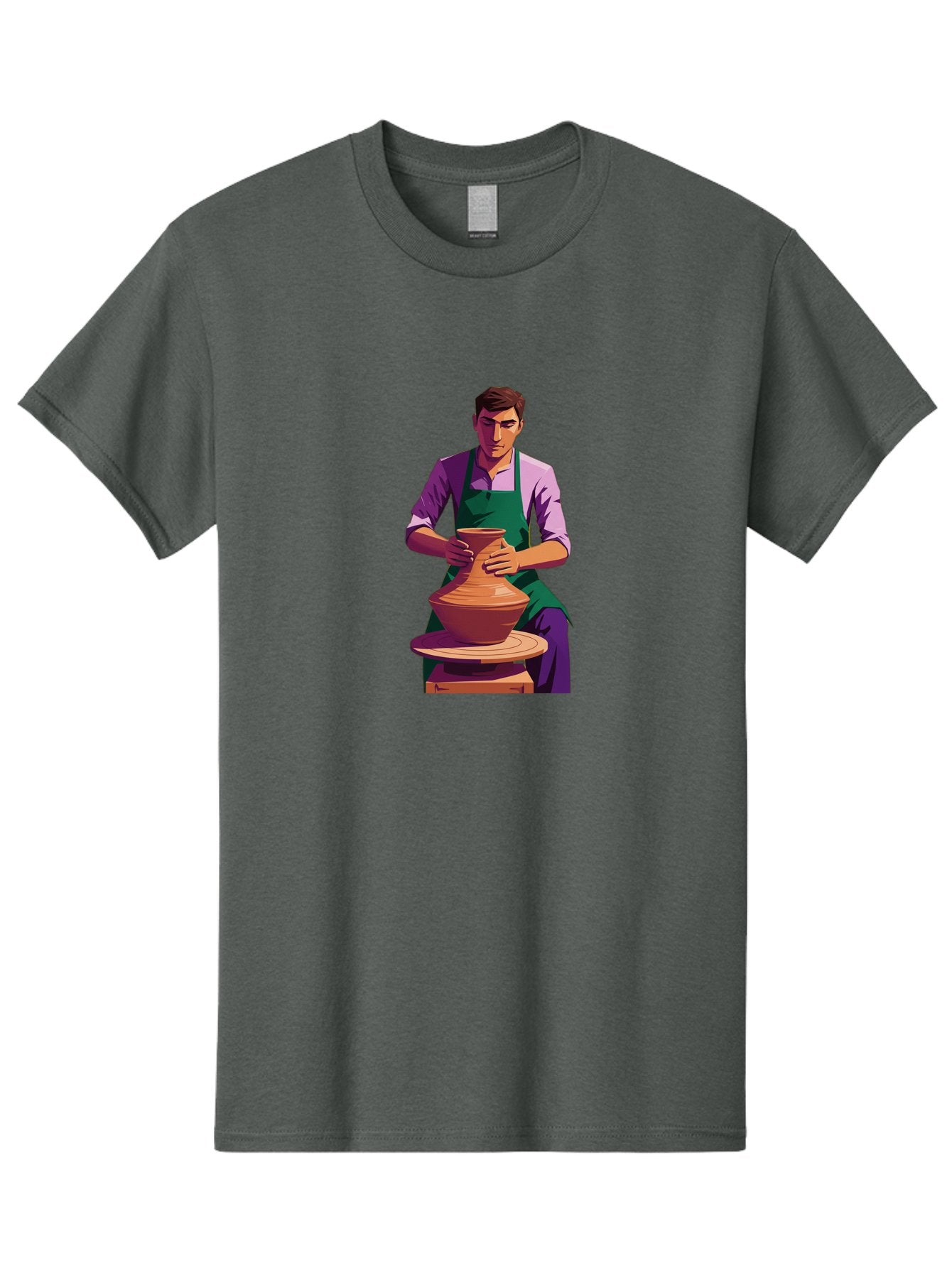Potter-At-Work-5 Men'S Graphic Tee, 100% Cotton, Comfortable Casual Summer Wear, Machine Washable, Potter Shaping Clay, Handmade Pottery, Ceramic Art, Potter'S Wheel, Craftsmanship, Artisan Skills, Creative Process, Clay Modeling, Bab224 8
