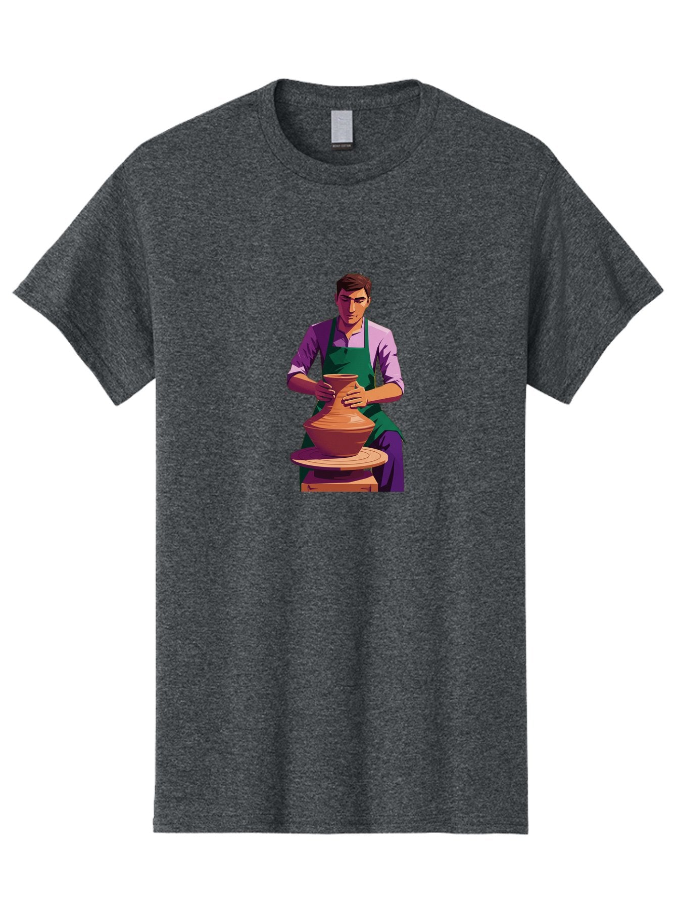 Potter-At-Work-5 Men'S Graphic Tee, 100% Cotton, Comfortable Casual Summer Wear, Machine Washable, Potter Shaping Clay, Handmade Pottery, Ceramic Art, Potter'S Wheel, Craftsmanship, Artisan Skills, Creative Process, Clay Modeling, Bab224 9