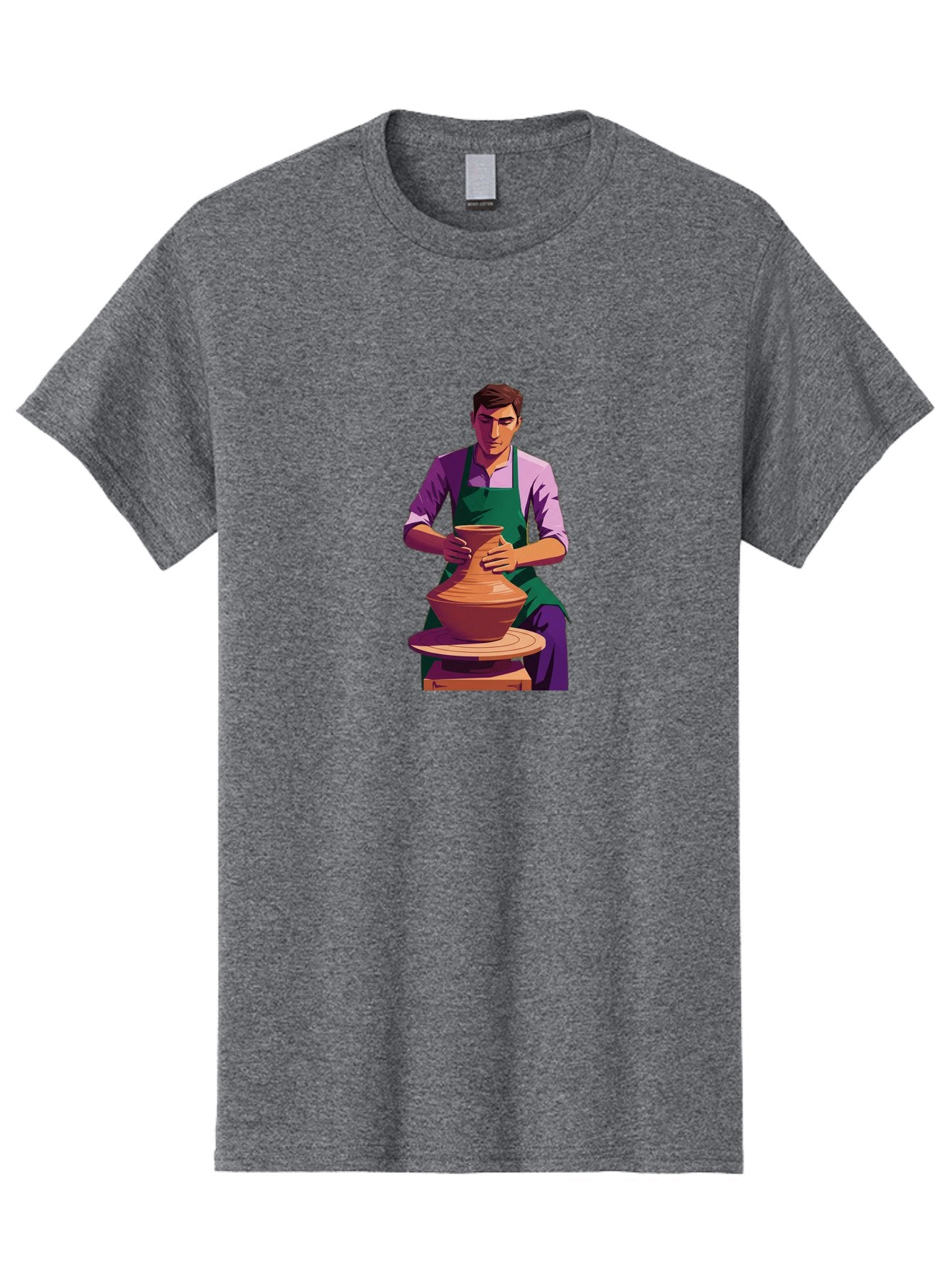 Potter-At-Work-5 Men'S Graphic Tee, 100% Cotton, Comfortable Casual Summer Wear, Machine Washable, Potter Shaping Clay, Handmade Pottery, Ceramic Art, Potter'S Wheel, Craftsmanship, Artisan Skills, Creative Process, Clay Modeling, Bab224 15