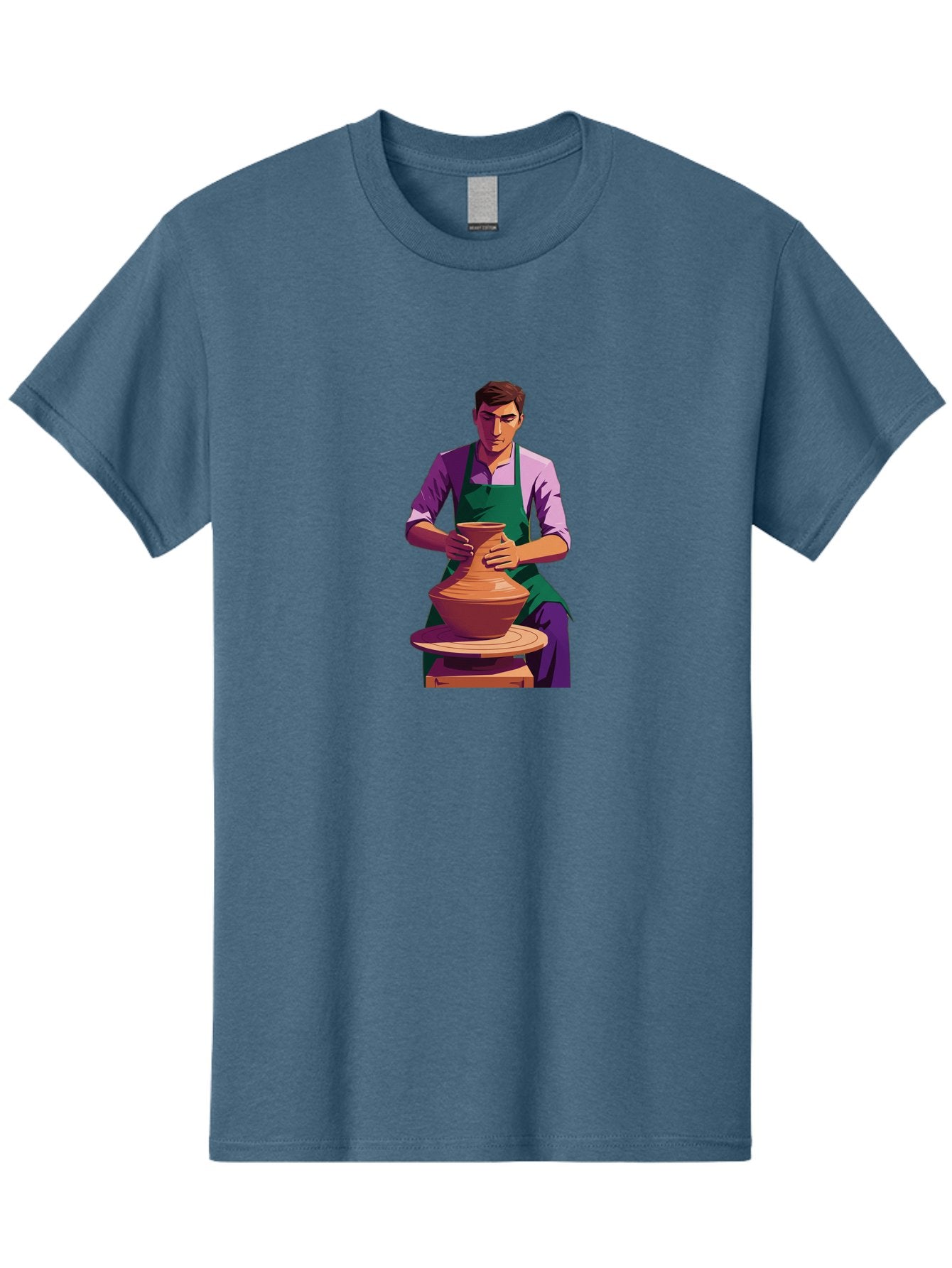 Potter-At-Work-5 Men'S Graphic Tee, 100% Cotton, Comfortable Casual Summer Wear, Machine Washable, Potter Shaping Clay, Handmade Pottery, Ceramic Art, Potter'S Wheel, Craftsmanship, Artisan Skills, Creative Process, Clay Modeling, Bab224 11