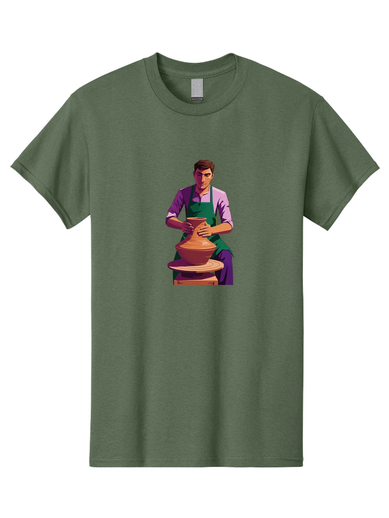 Potter-At-Work-5 Men'S Graphic Tee, 100% Cotton, Comfortable Casual Summer Wear, Machine Washable, Potter Shaping Clay, Handmade Pottery, Ceramic Art, Potter'S Wheel, Craftsmanship, Artisan Skills, Creative Process, Clay Modeling, Bab224 4