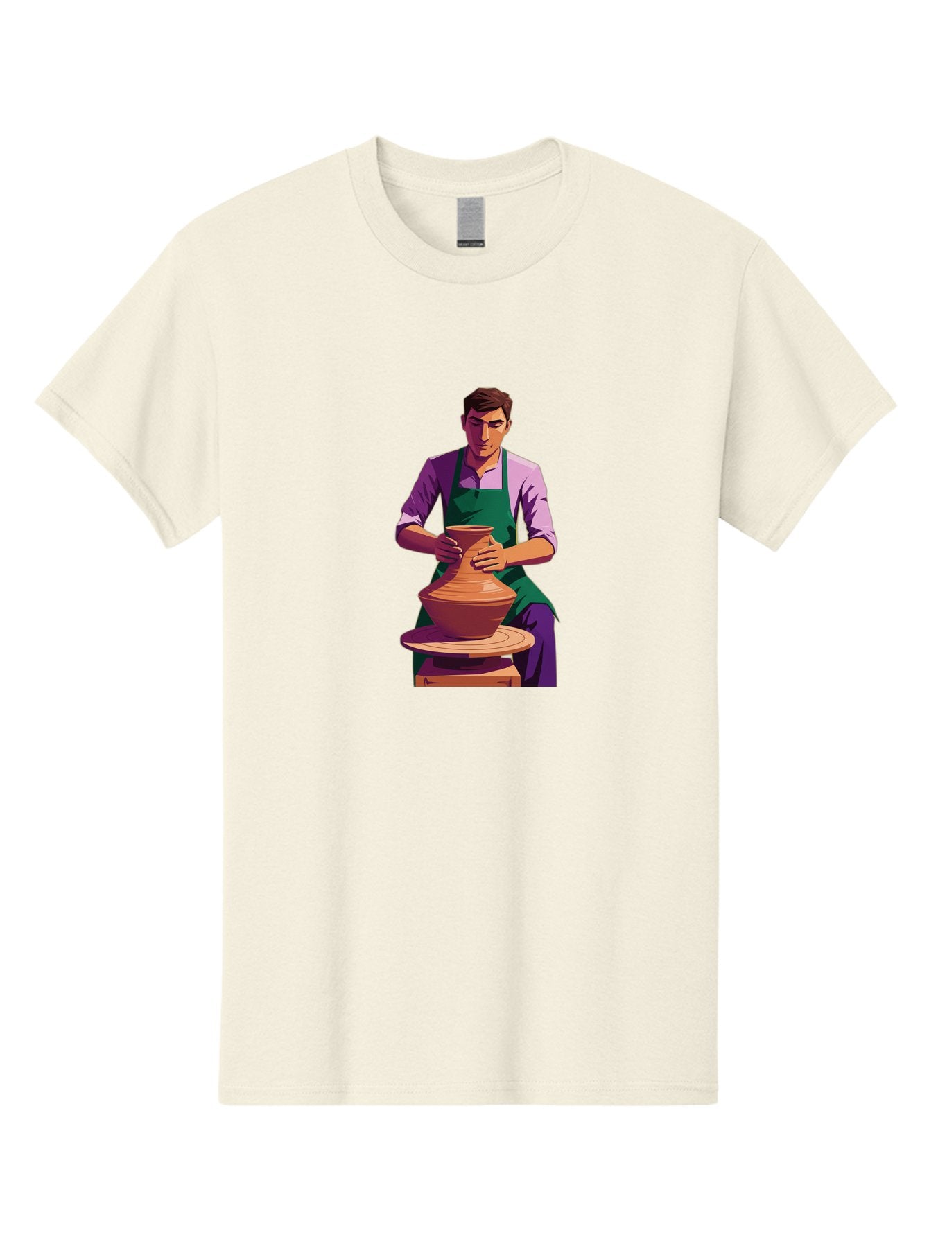 Potter-At-Work-5 Men'S Graphic Tee, 100% Cotton, Comfortable Casual Summer Wear, Machine Washable, Potter Shaping Clay, Handmade Pottery, Ceramic Art, Potter'S Wheel, Craftsmanship, Artisan Skills, Creative Process, Clay Modeling, Bab224
