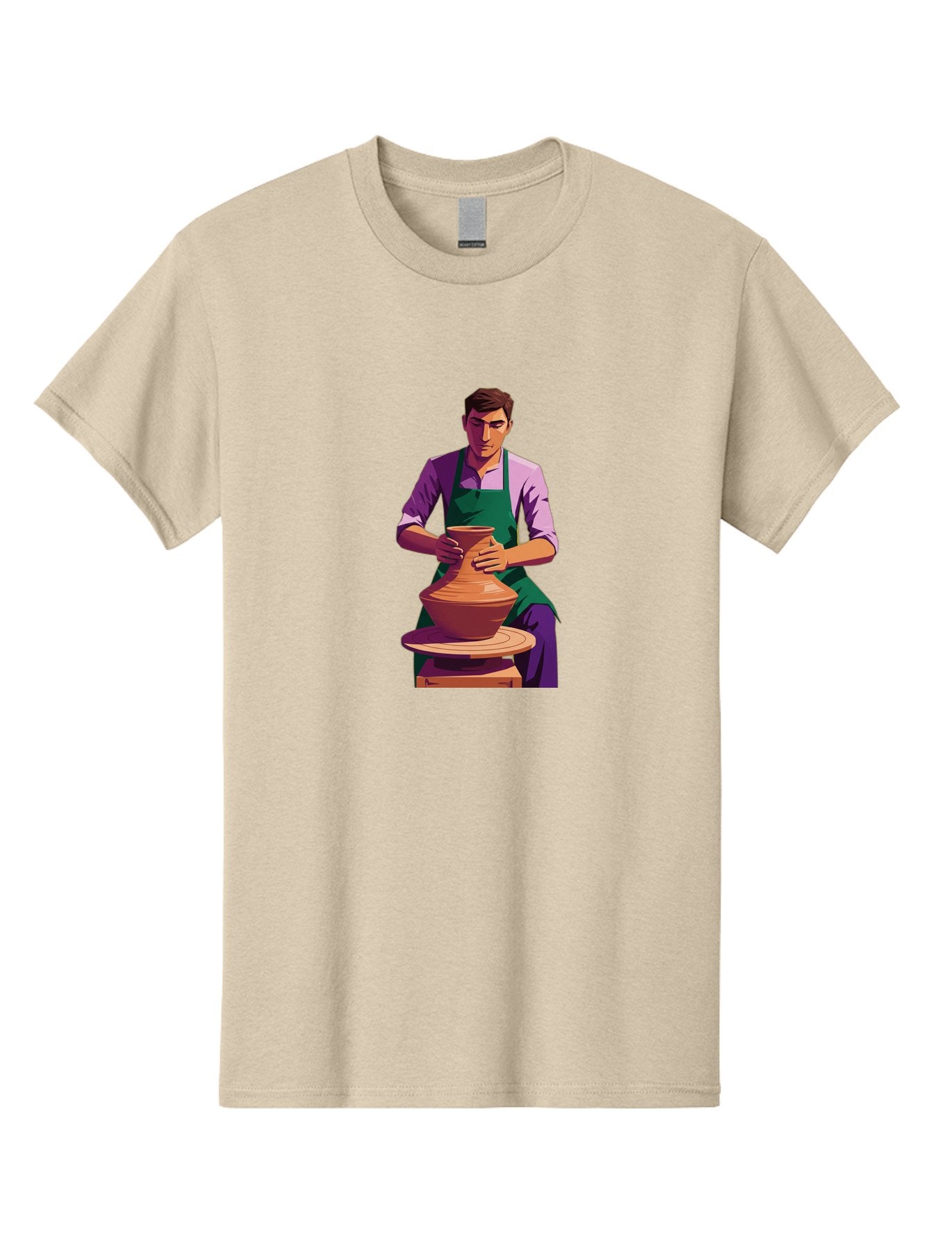 Potter-At-Work-5 Men'S Graphic Tee, 100% Cotton, Comfortable Casual Summer Wear, Machine Washable, Potter Shaping Clay, Handmade Pottery, Ceramic Art, Potter'S Wheel, Craftsmanship, Artisan Skills, Creative Process, Clay Modeling, Bab224 7