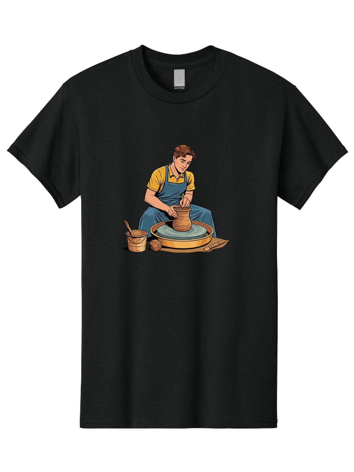 Potter-At-Work-9 Men'S Graphic Tee, 100% Cotton, Comfortable Casual Summer Wear, Machine Washable, Potter Shaping Clay, Pottery Wheel In Action, Crafting Ceramics, Artisanal Skills, Pottery Making, Handmade Crafts, Creative Process Bab228 6