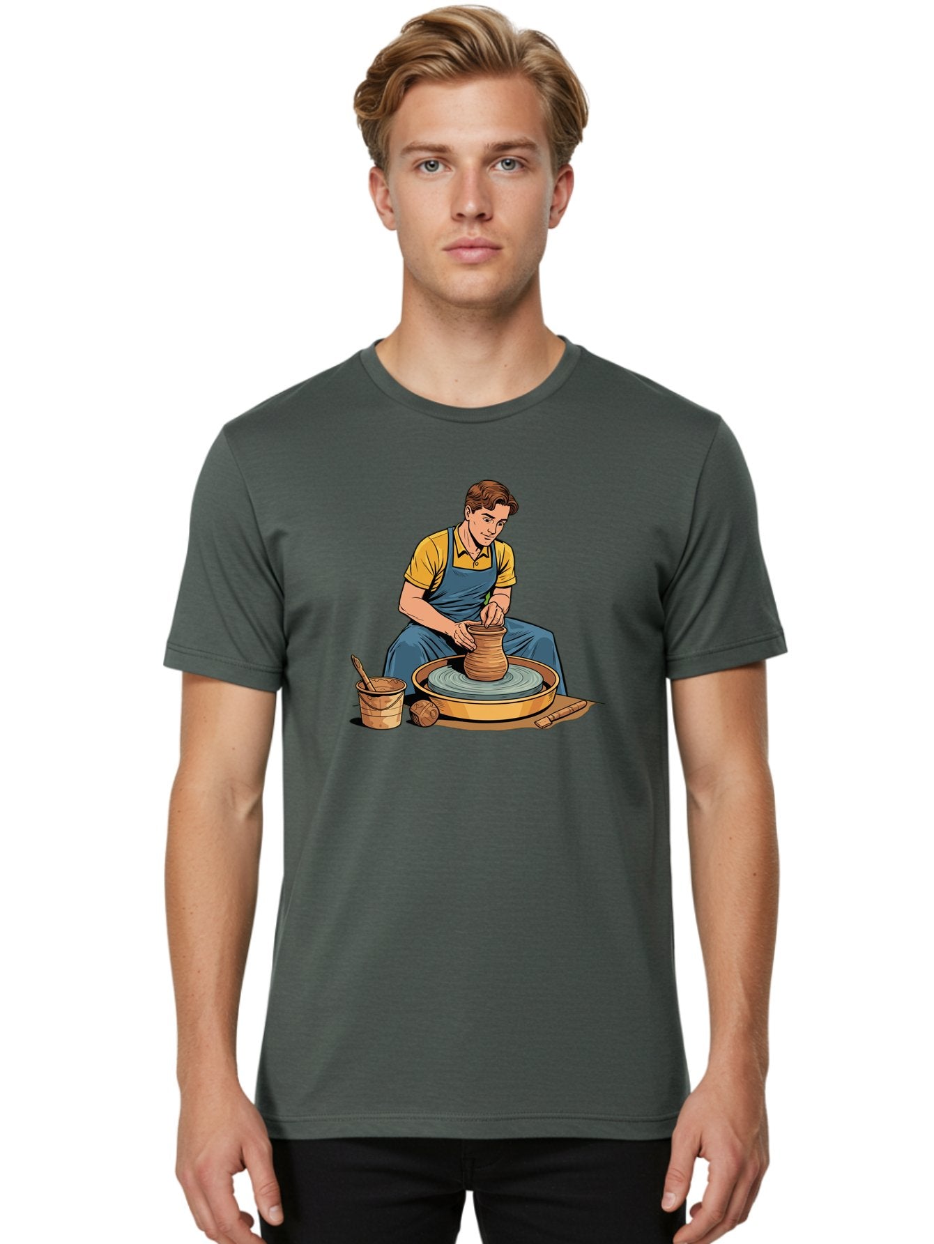 Potter-At-Work-9 Men'S Graphic Tee, 100% Cotton, Comfortable Casual Summer Wear, Machine Washable, Potter Shaping Clay, Pottery Wheel In Action, Crafting Ceramics, Artisanal Skills, Pottery Making, Handmade Crafts, Creative Process Bab228 18