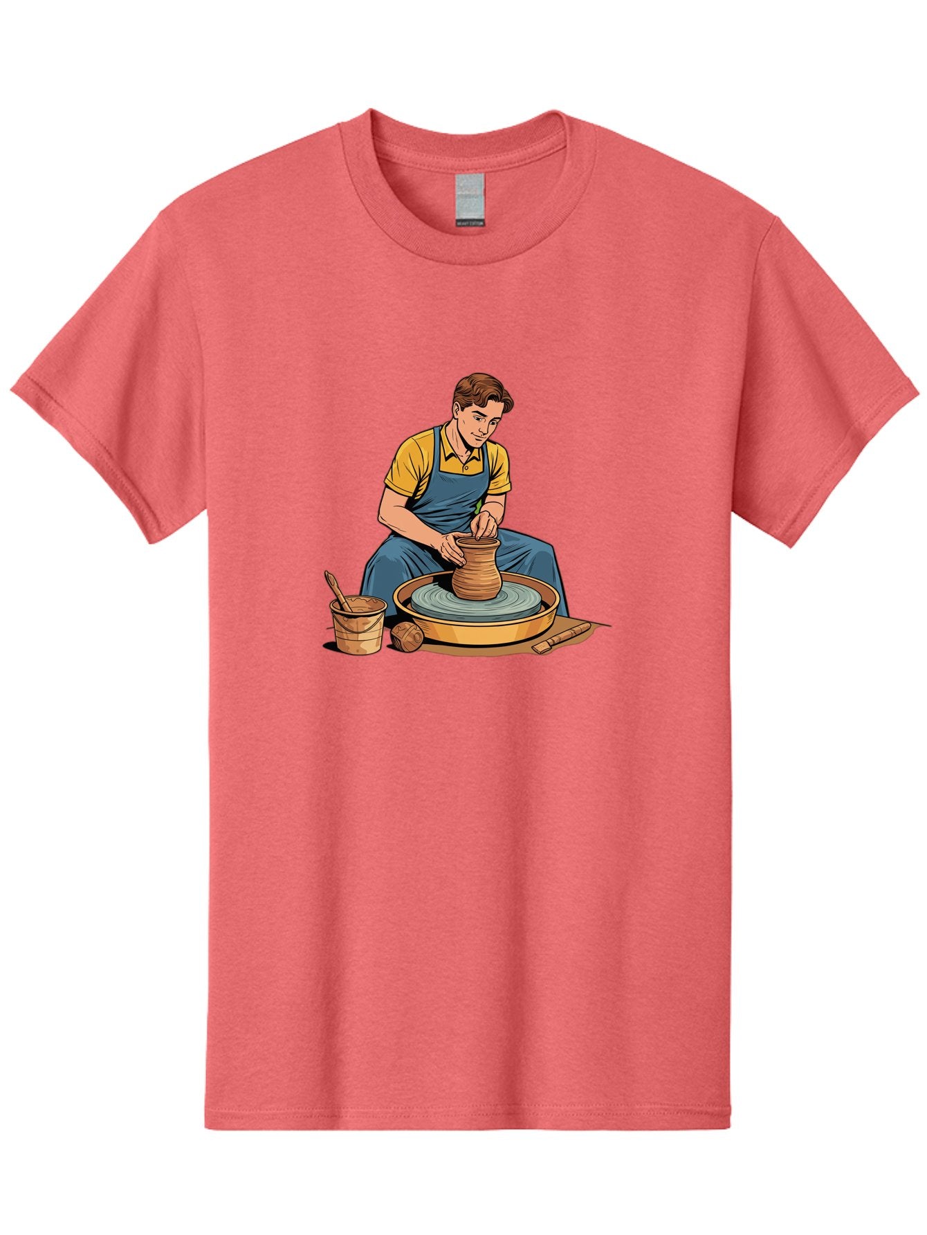 Potter-At-Work-9 Men'S Graphic Tee, 100% Cotton, Comfortable Casual Summer Wear, Machine Washable, Potter Shaping Clay, Pottery Wheel In Action, Crafting Ceramics, Artisanal Skills, Pottery Making, Handmade Crafts, Creative Process Bab228 13