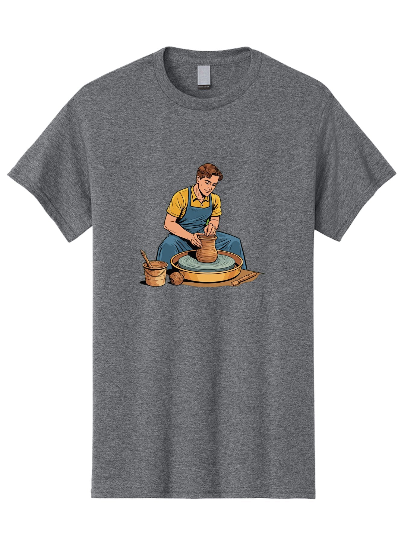 Potter-At-Work-9 Men'S Graphic Tee, 100% Cotton, Comfortable Casual Summer Wear, Machine Washable, Potter Shaping Clay, Pottery Wheel In Action, Crafting Ceramics, Artisanal Skills, Pottery Making, Handmade Crafts, Creative Process Bab228 9