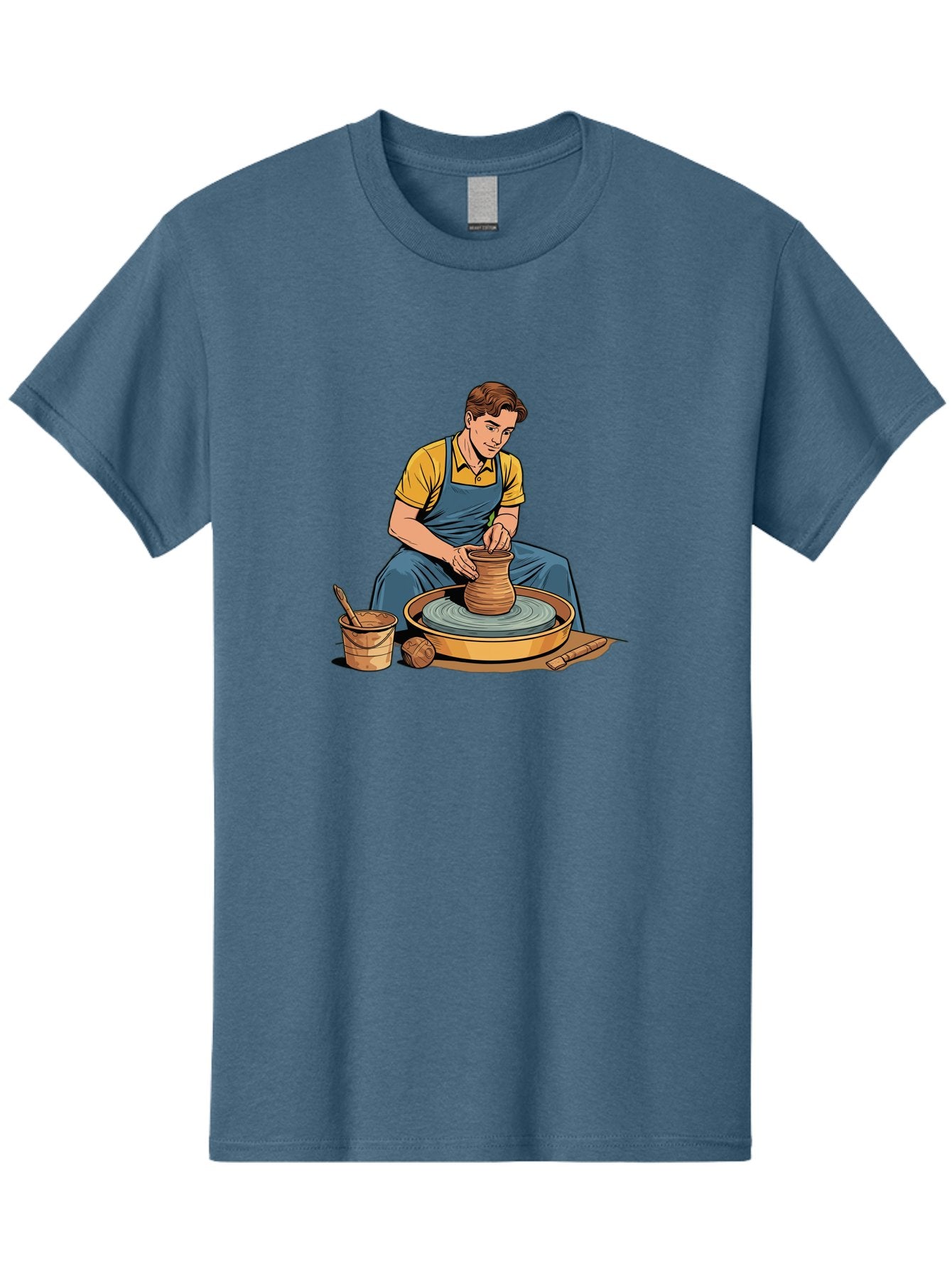 Potter-At-Work-9 Men'S Graphic Tee, 100% Cotton, Comfortable Casual Summer Wear, Machine Washable, Potter Shaping Clay, Pottery Wheel In Action, Crafting Ceramics, Artisanal Skills, Pottery Making, Handmade Crafts, Creative Process Bab228 14