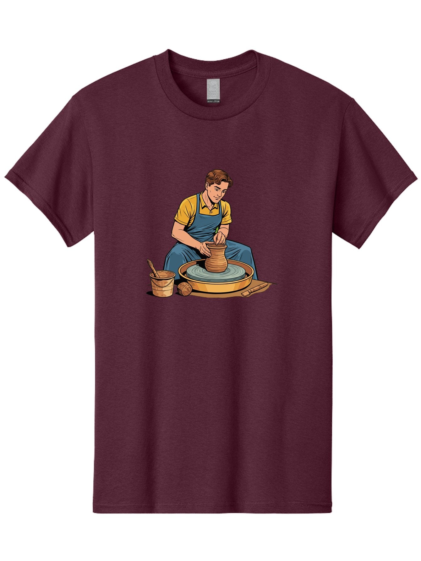 Potter-At-Work-9 Men'S Graphic Tee, 100% Cotton, Comfortable Casual Summer Wear, Machine Washable, Potter Shaping Clay, Pottery Wheel In Action, Crafting Ceramics, Artisanal Skills, Pottery Making, Handmade Crafts, Creative Process Bab228