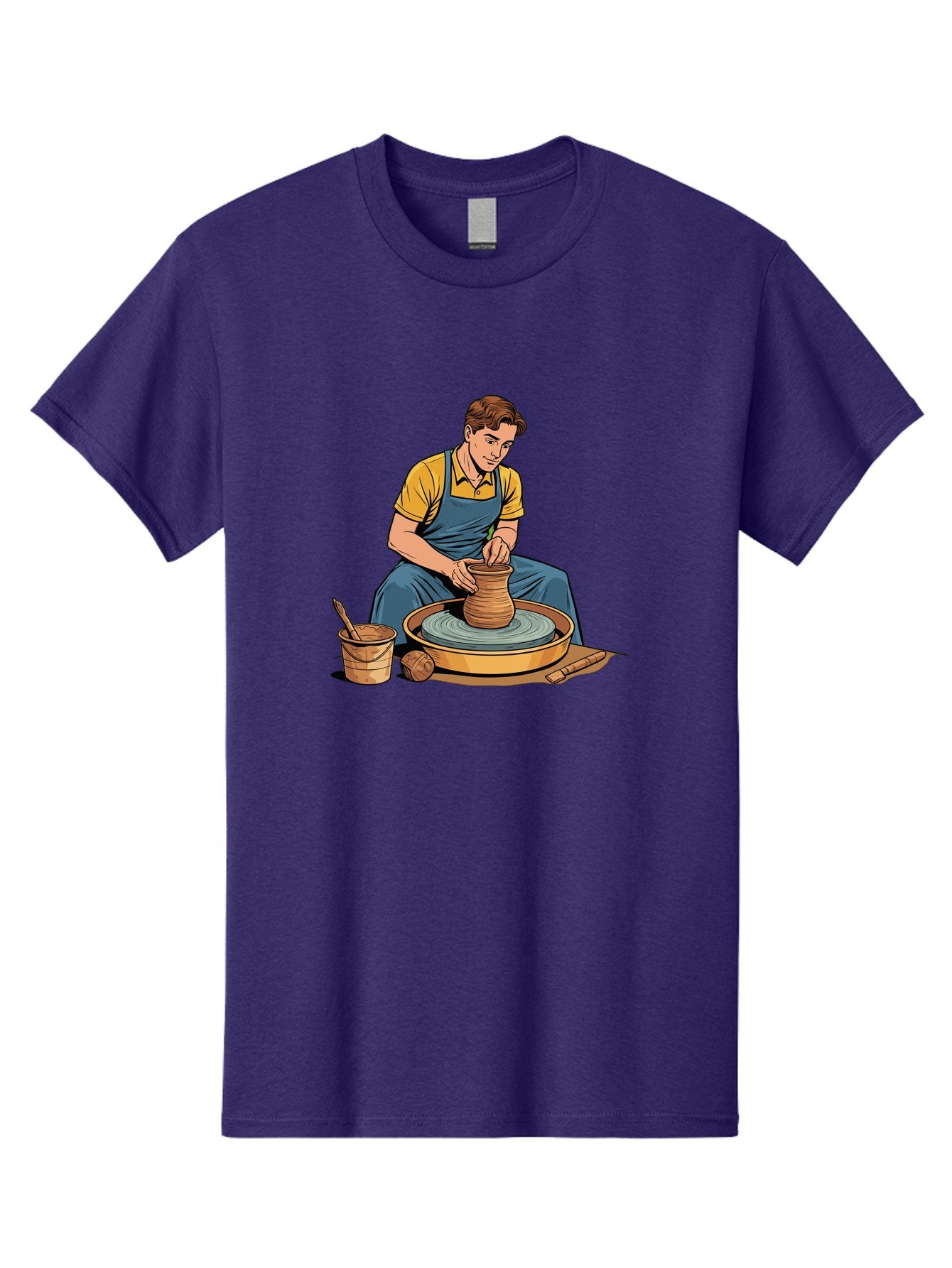 Potter-At-Work-9 Men'S Graphic Tee, 100% Cotton, Comfortable Casual Summer Wear, Machine Washable, Potter Shaping Clay, Pottery Wheel In Action, Crafting Ceramics, Artisanal Skills, Pottery Making, Handmade Crafts, Creative Process Bab228 12