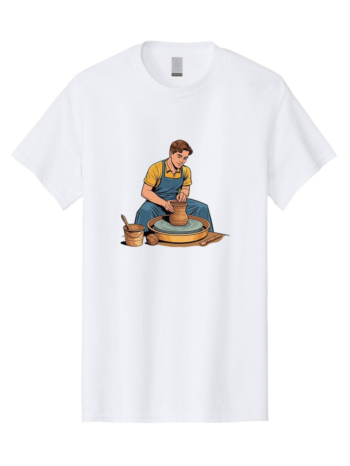 Potter-At-Work-9 Men'S Graphic Tee, 100% Cotton, Comfortable Casual Summer Wear, Machine Washable, Potter Shaping Clay, Pottery Wheel In Action, Crafting Ceramics, Artisanal Skills, Pottery Making, Handmade Crafts, Creative Process Bab228 5