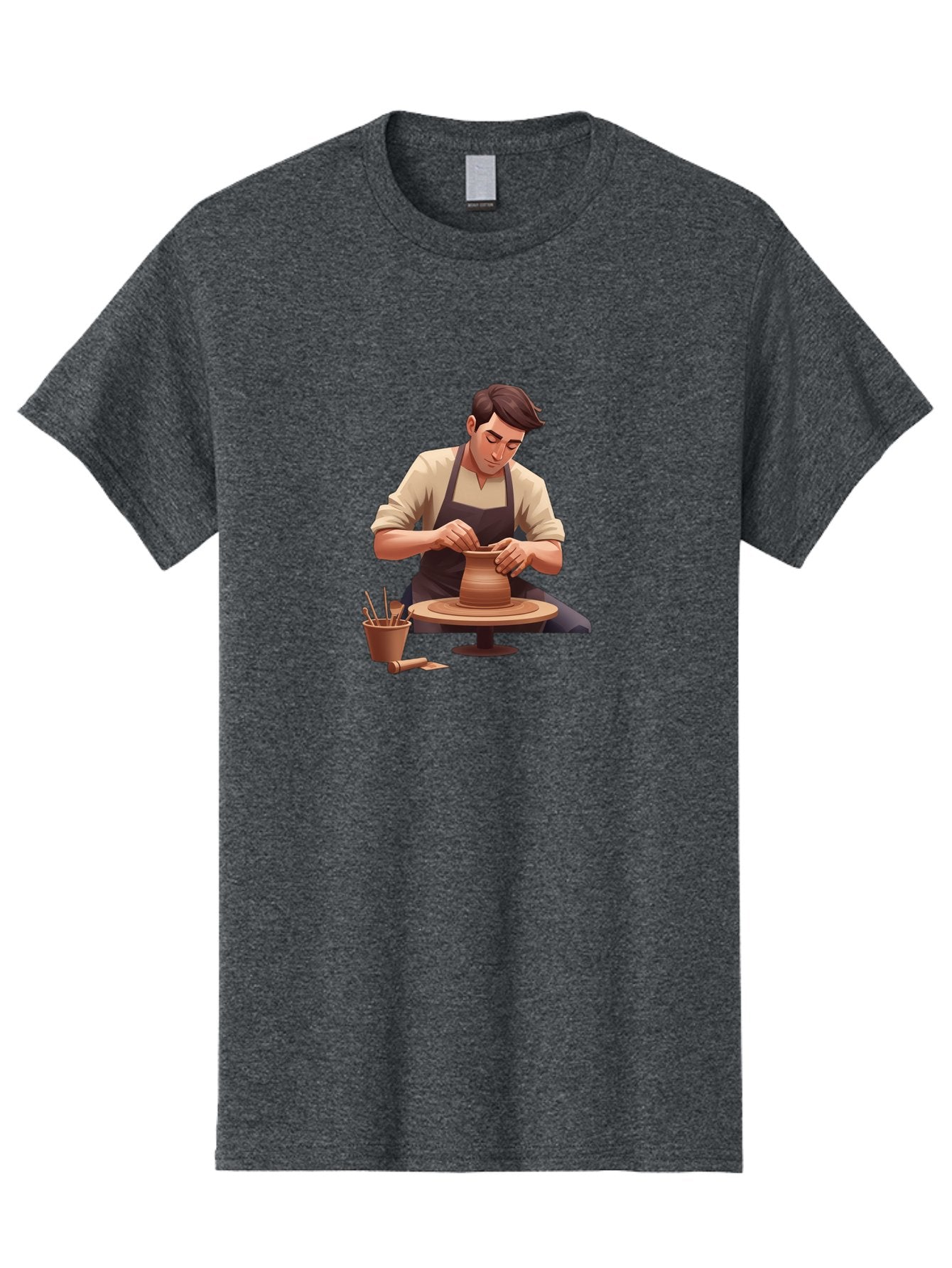 Potter-At-Work Men'S Graphic Tee, 100% Cotton, Comfortable Casual Summer Wear, Machine Washable, Potter Shaping Clay, Pottery Wheel, Creative Process, Craftsmanship, Handmade Ceramics, Artisanal Pottery, Clay Modeling, Pottery Tools Bab229 5