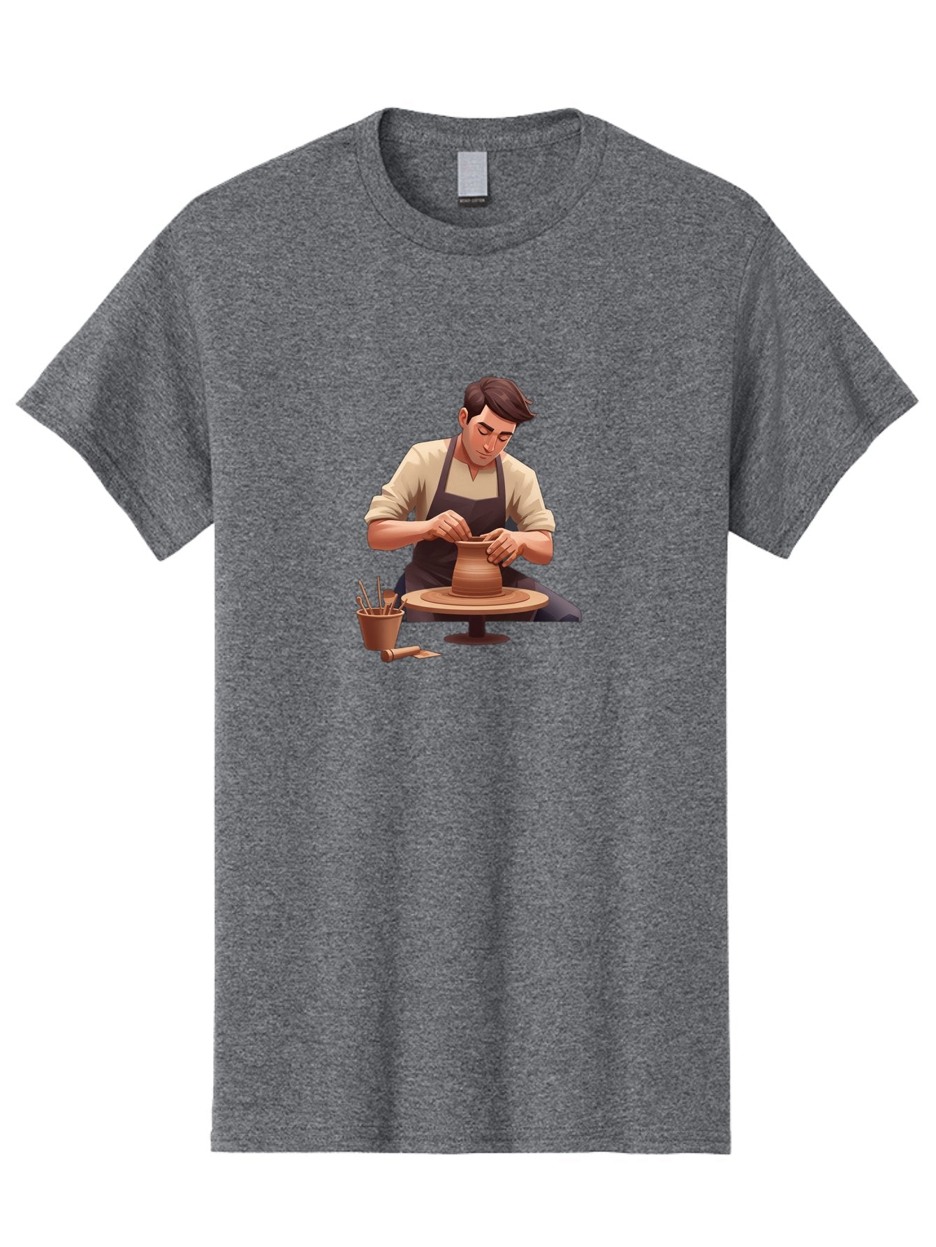 Potter-At-Work Men'S Graphic Tee, 100% Cotton, Comfortable Casual Summer Wear, Machine Washable, Potter Shaping Clay, Pottery Wheel, Creative Process, Craftsmanship, Handmade Ceramics, Artisanal Pottery, Clay Modeling, Pottery Tools Bab229 13