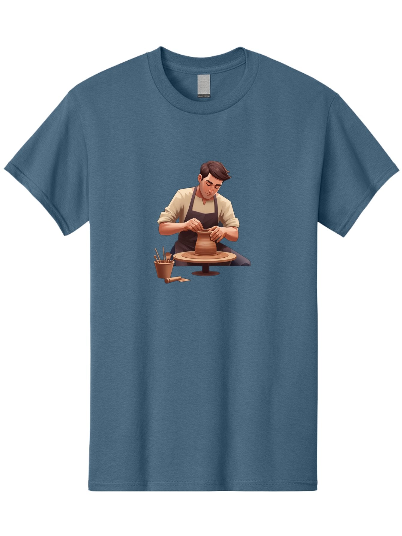 Potter-At-Work Men'S Graphic Tee, 100% Cotton, Comfortable Casual Summer Wear, Machine Washable, Potter Shaping Clay, Pottery Wheel, Creative Process, Craftsmanship, Handmade Ceramics, Artisanal Pottery, Clay Modeling, Pottery Tools Bab229 7