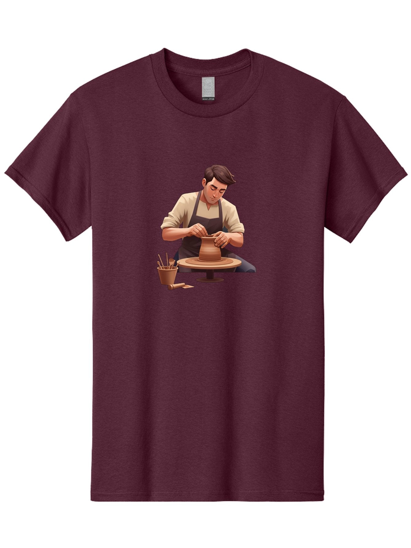 Potter-At-Work Men'S Graphic Tee, 100% Cotton, Comfortable Casual Summer Wear, Machine Washable, Potter Shaping Clay, Pottery Wheel, Creative Process, Craftsmanship, Handmade Ceramics, Artisanal Pottery, Clay Modeling, Pottery Tools Bab229 8