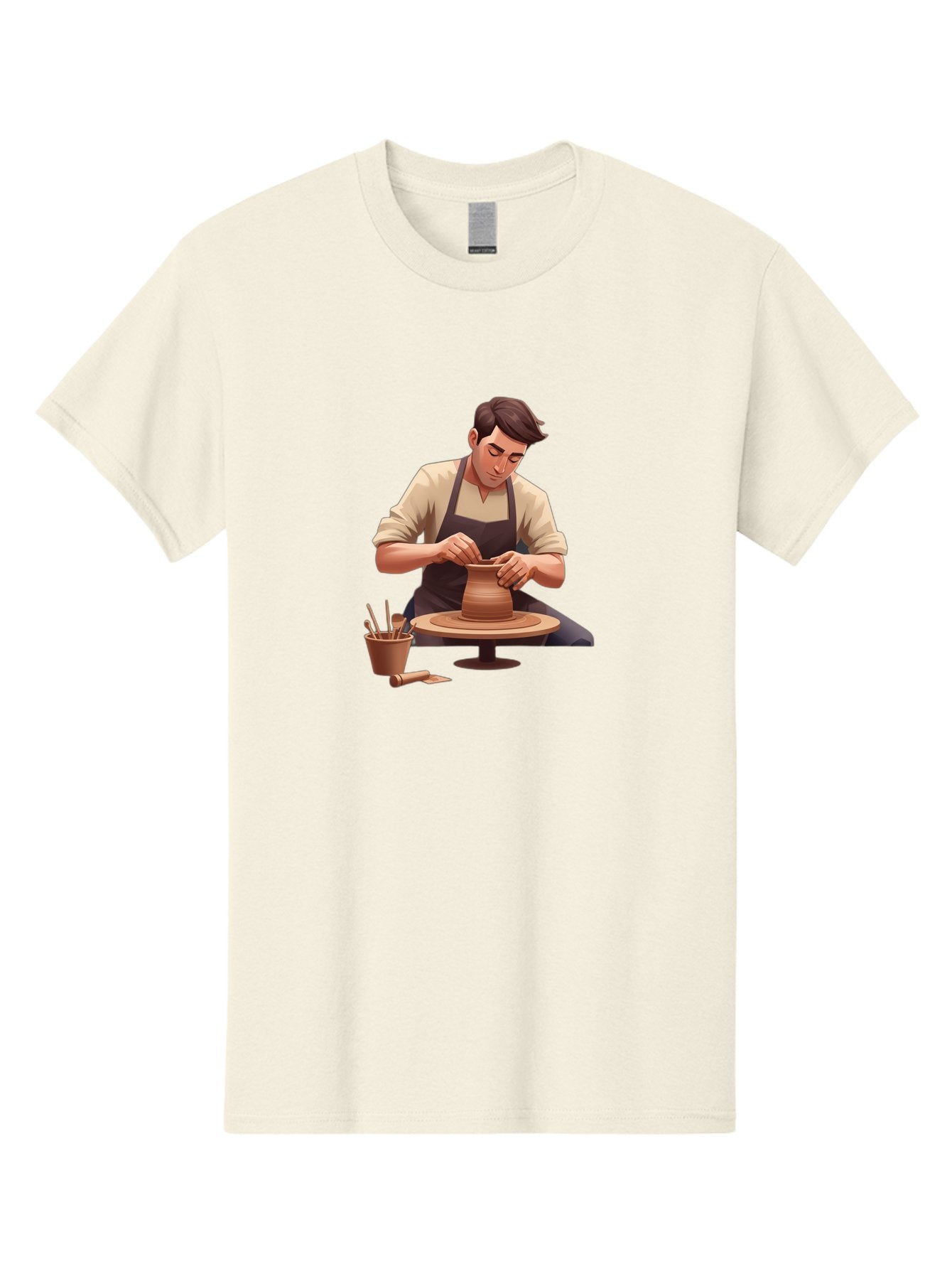 Potter-At-Work Men'S Graphic Tee, 100% Cotton, Comfortable Casual Summer Wear, Machine Washable, Potter Shaping Clay, Pottery Wheel, Creative Process, Craftsmanship, Handmade Ceramics, Artisanal Pottery, Clay Modeling, Pottery Tools Bab229 10