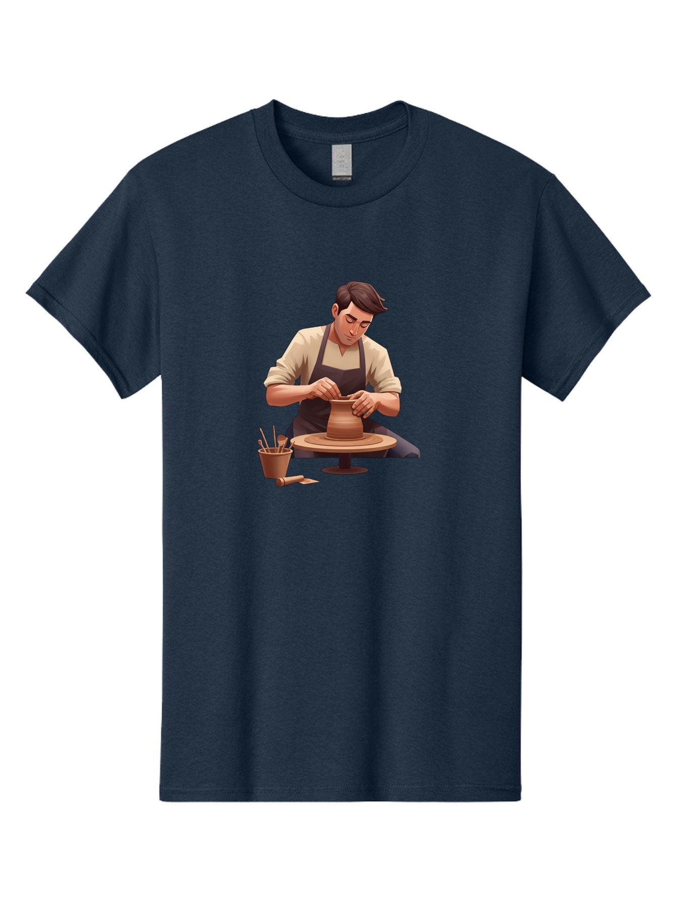 Potter-At-Work Men'S Graphic Tee, 100% Cotton, Comfortable Casual Summer Wear, Machine Washable, Potter Shaping Clay, Pottery Wheel, Creative Process, Craftsmanship, Handmade Ceramics, Artisanal Pottery, Clay Modeling, Pottery Tools Bab229 15