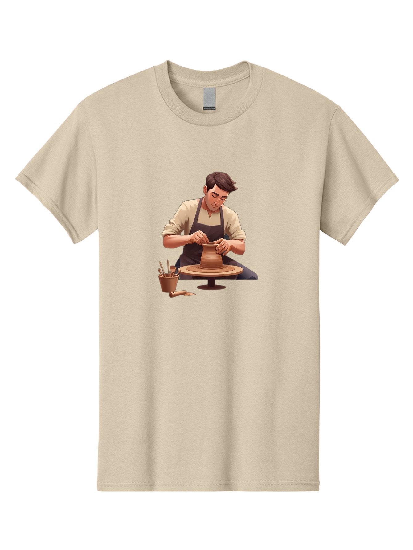 Potter-At-Work Men'S Graphic Tee, 100% Cotton, Comfortable Casual Summer Wear, Machine Washable, Potter Shaping Clay, Pottery Wheel, Creative Process, Craftsmanship, Handmade Ceramics, Artisanal Pottery, Clay Modeling, Pottery Tools Bab229 4