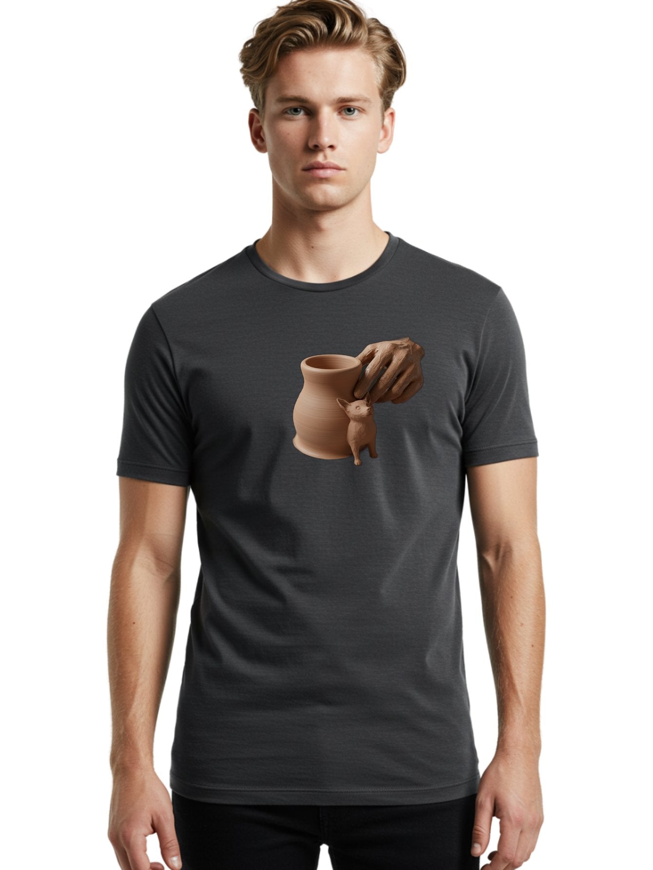 Potter-S-Hand Men'S Graphic Tee, 100% Cotton, Comfortable Casual Summer Wear, Machine Washable, Clay Pottery, Handmade Ceramics, Pottery Wheel, Earthenware, Clay Modeling, Sculpting, Creative Expression, Artistic Process, Pottery Art, Bab230 30
