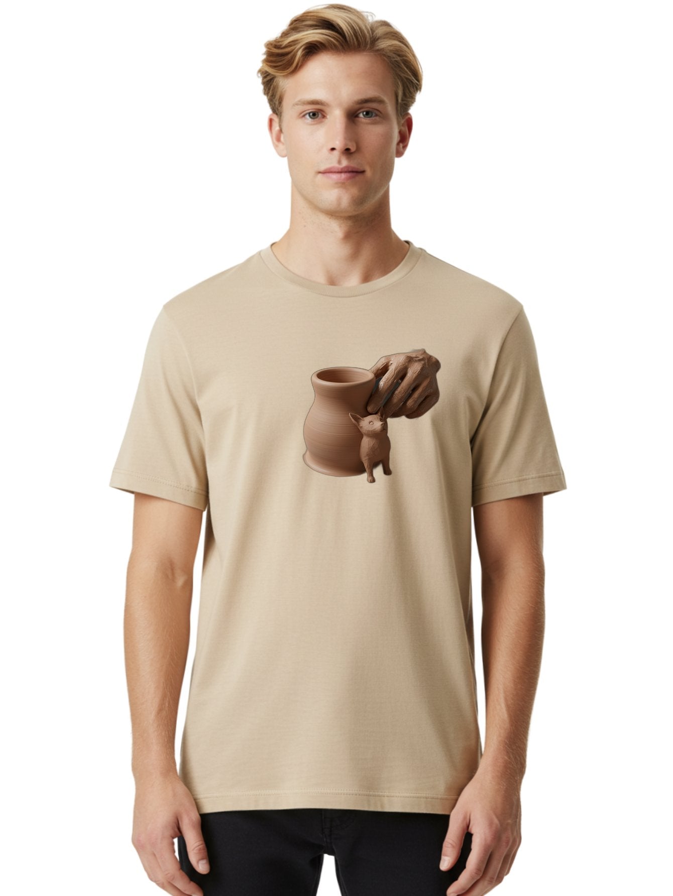 Potter-S-Hand Men'S Graphic Tee, 100% Cotton, Comfortable Casual Summer Wear, Machine Washable, Clay Pottery, Handmade Ceramics, Pottery Wheel, Earthenware, Clay Modeling, Sculpting, Creative Expression, Artistic Process, Pottery Art, Bab230 16