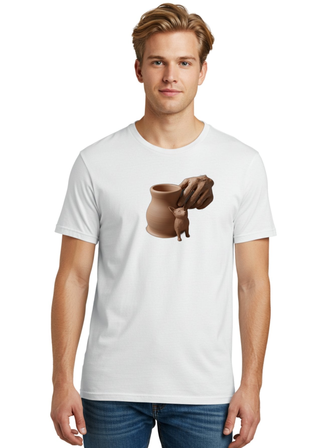 Potter-S-Hand Men'S Graphic Tee, 100% Cotton, Comfortable Casual Summer Wear, Machine Washable, Clay Pottery, Handmade Ceramics, Pottery Wheel, Earthenware, Clay Modeling, Sculpting, Creative Expression, Artistic Process, Pottery Art, Bab230 28