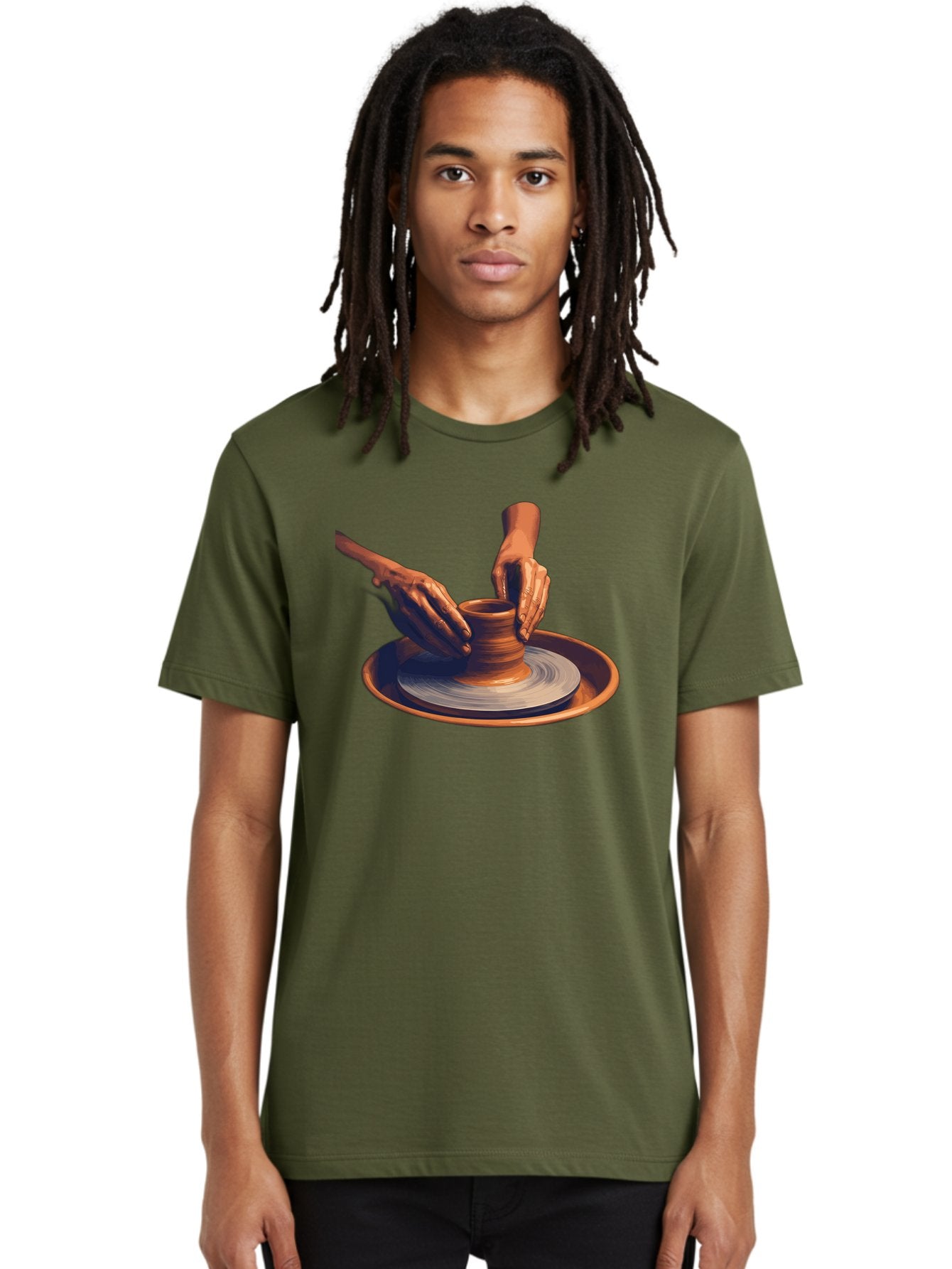 Potter-S-Hands Men'S Graphic Tee, 100% Cotton, Comfortable Casual Summer Wear, Machine Washable, Pottery Wheel, Clay Pot, Crafting, Hands Shaping, Creative Process, Artisanal, Handmade, Pottery Making, Ceramics, Skilled Craftsmanship Bab231 25