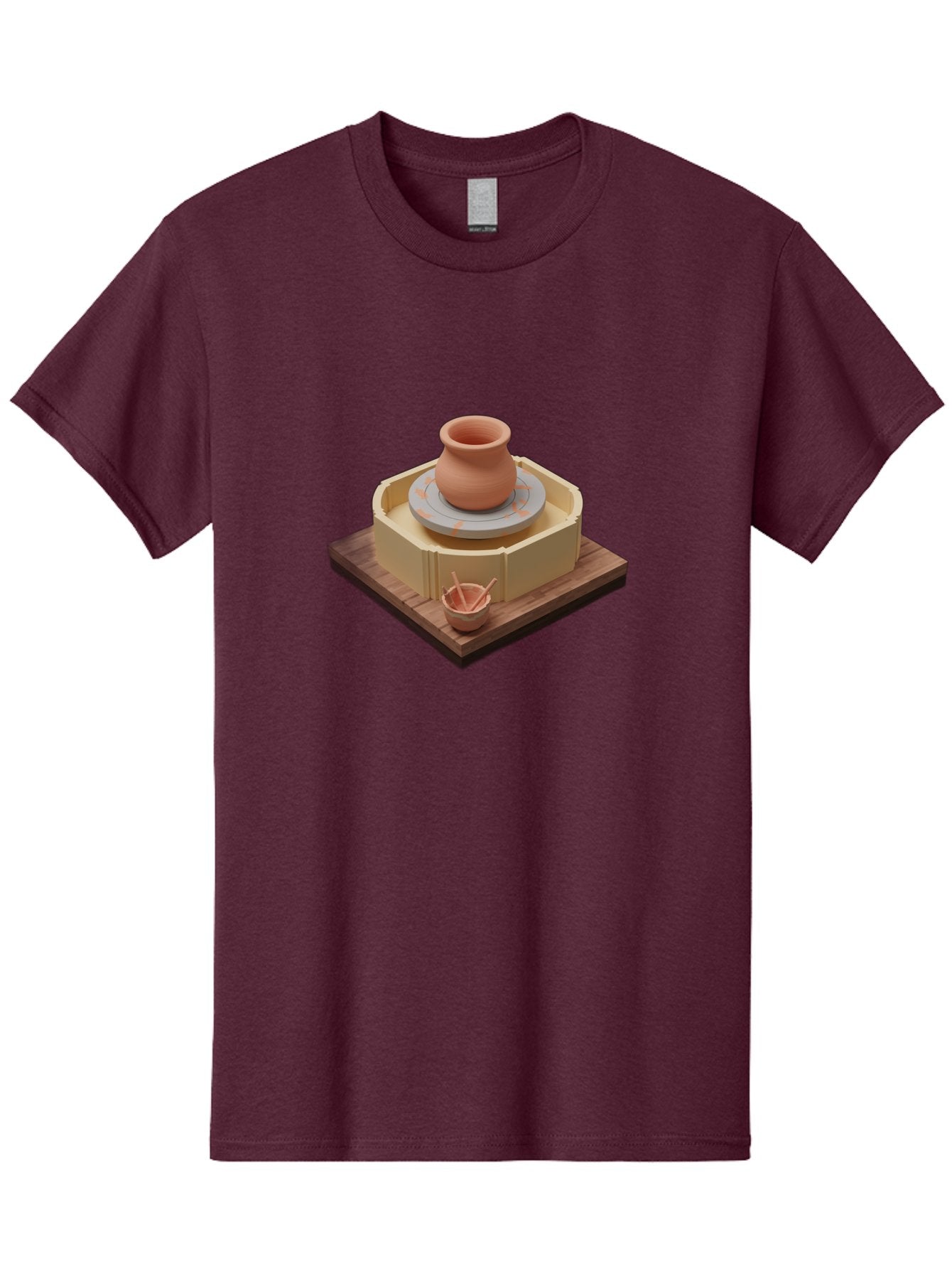 Potter-S-Wheel-7 Men'S Graphic Tee, 100% Cotton, Comfortable Casual Summer Wear, Machine Washable, Pottery Wheel, Clay Pot, Ceramics, Handmade, Artisanal, Creative Process, Pottery Tools, Wooden Base, 3D Rendering Bab238 3