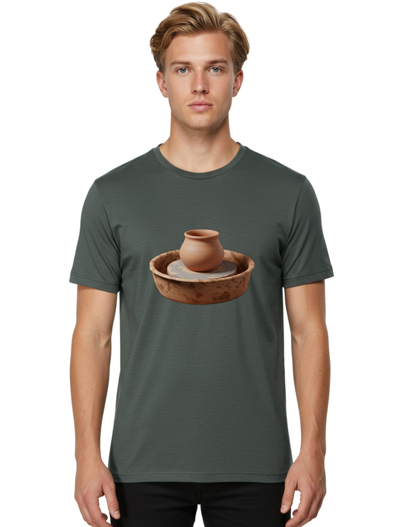 Potter-S-Wheel-With-Clay-Pot Men'S Graphic Tee, 100% Cotton, Comfortable Casual Summer Wear, Machine Washable, Pottery Wheel, Clay Pot, Ceramic Art, Handmade Crafts, Pottery Making, Clay Vessel, Terracotta, Artisan Work, Creative Process, Bab239 28
