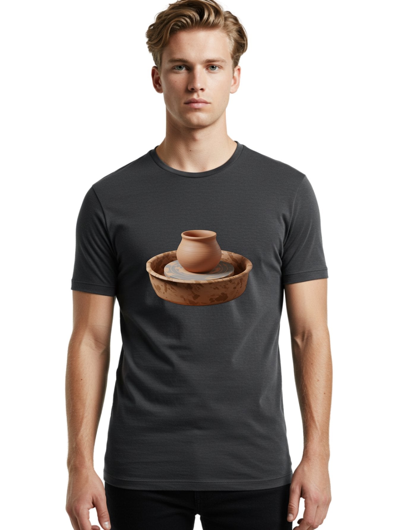 Potter-S-Wheel-With-Clay-Pot Men'S Graphic Tee, 100% Cotton, Comfortable Casual Summer Wear, Machine Washable, Pottery Wheel, Clay Pot, Ceramic Art, Handmade Crafts, Pottery Making, Clay Vessel, Terracotta, Artisan Work, Creative Process, Bab239 29