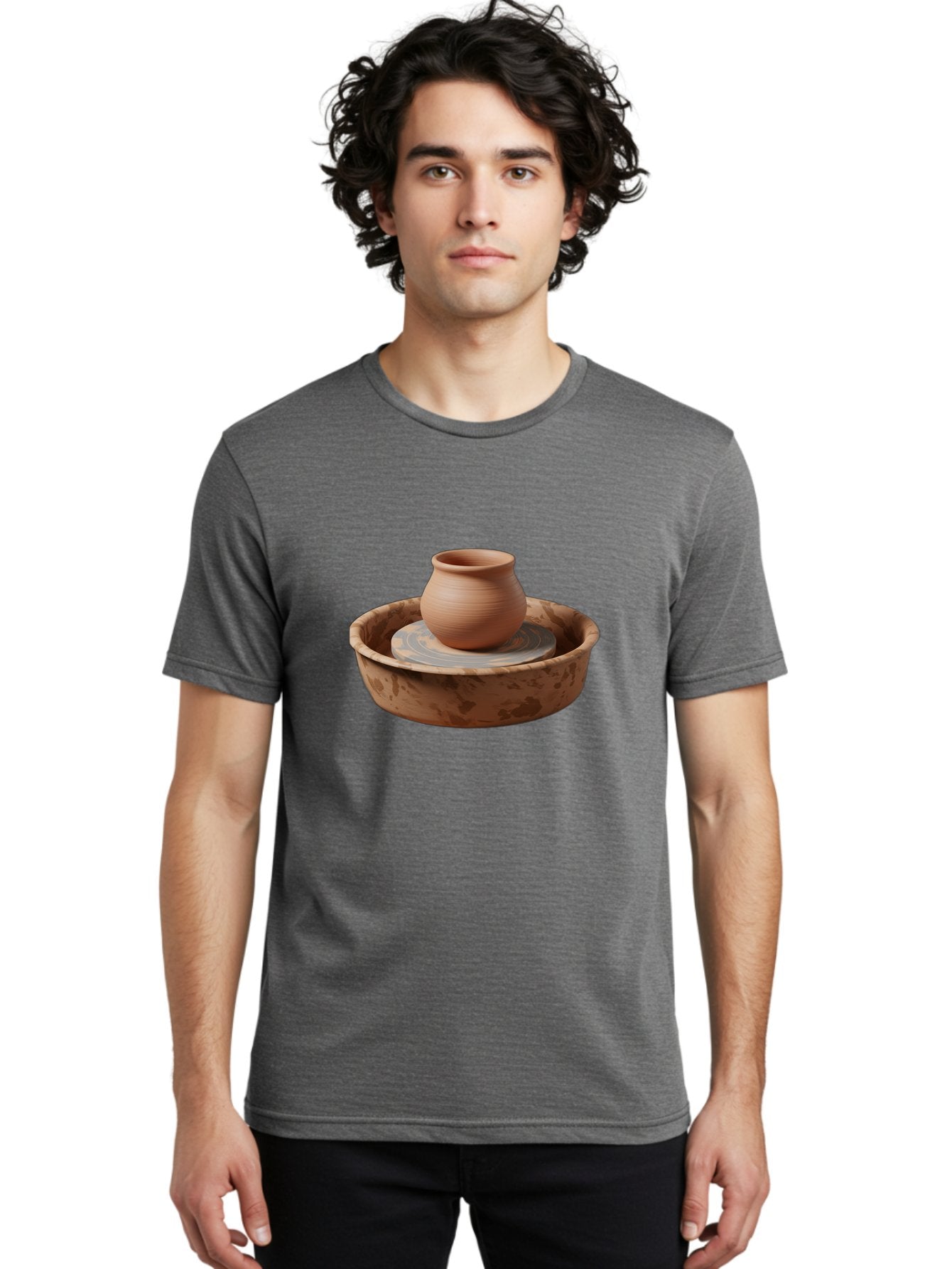 Potter-S-Wheel-With-Clay-Pot Men'S Graphic Tee, 100% Cotton, Comfortable Casual Summer Wear, Machine Washable, Pottery Wheel, Clay Pot, Ceramic Art, Handmade Crafts, Pottery Making, Clay Vessel, Terracotta, Artisan Work, Creative Process, Bab239 22